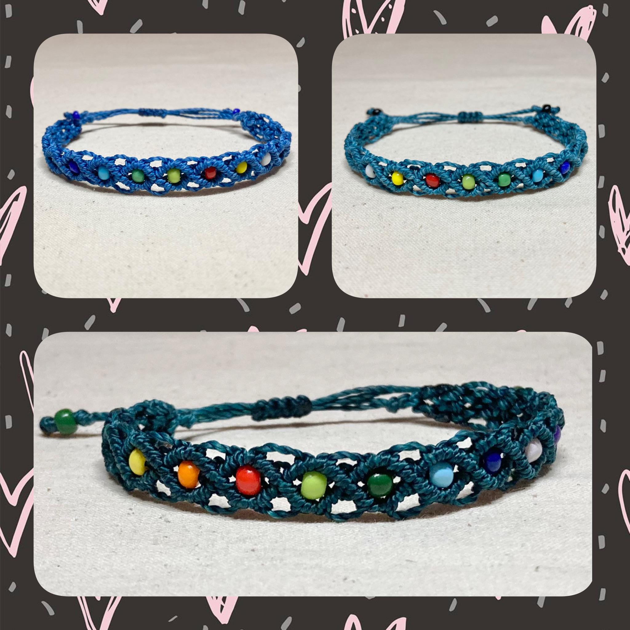Black Macrame Adjustable Rainbow Glass Bead Bracelet
