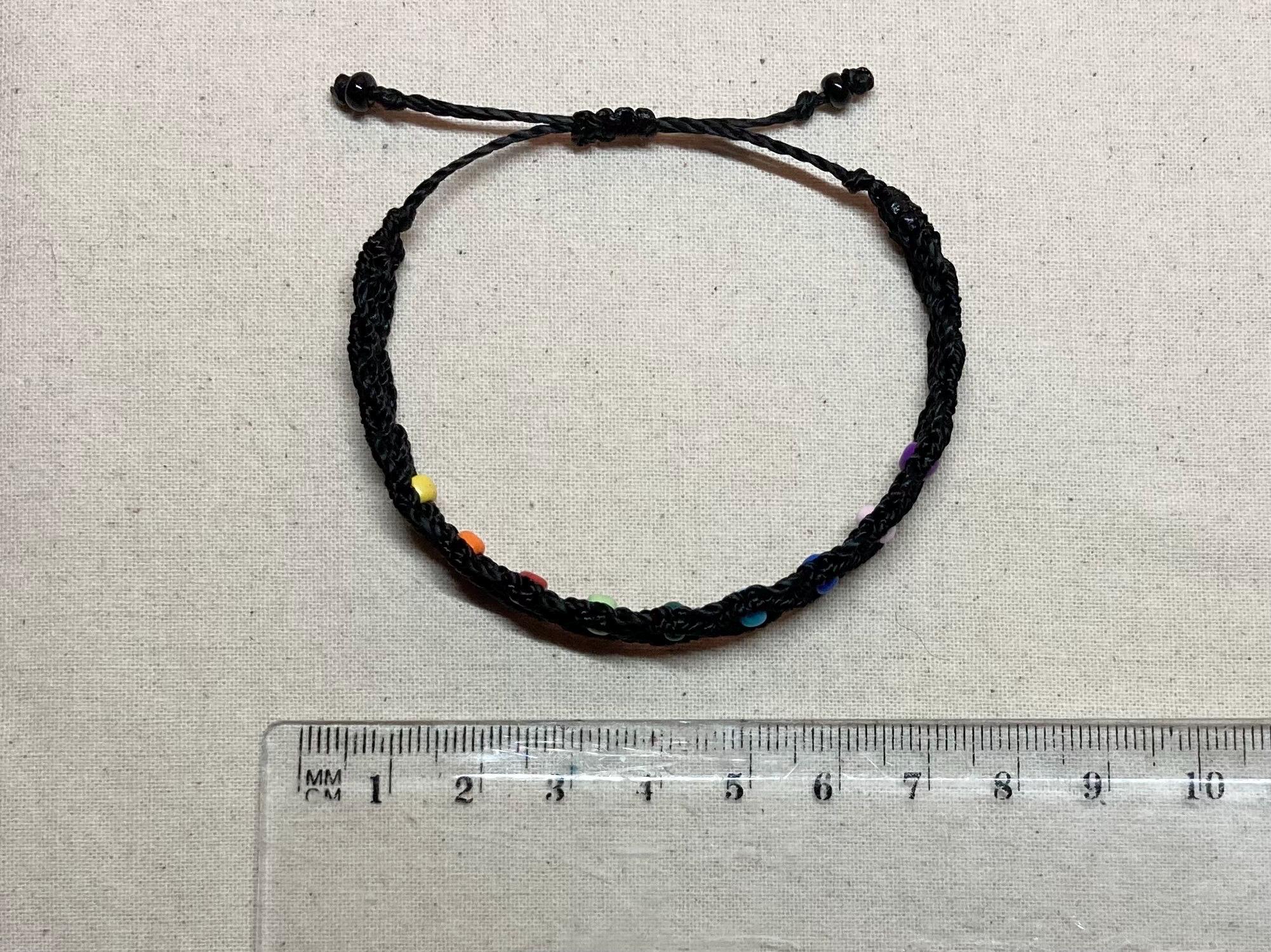 Adjustable Rainbow Glass Bead Macrame Bracelet