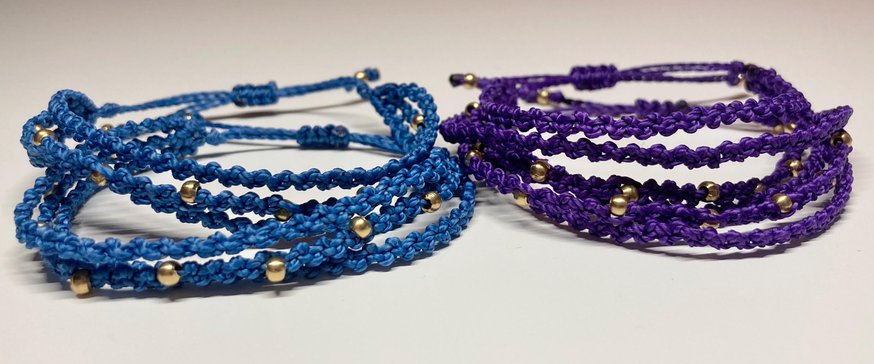 Adjustable bracelet with small brass beads, festival, macrame jewellery