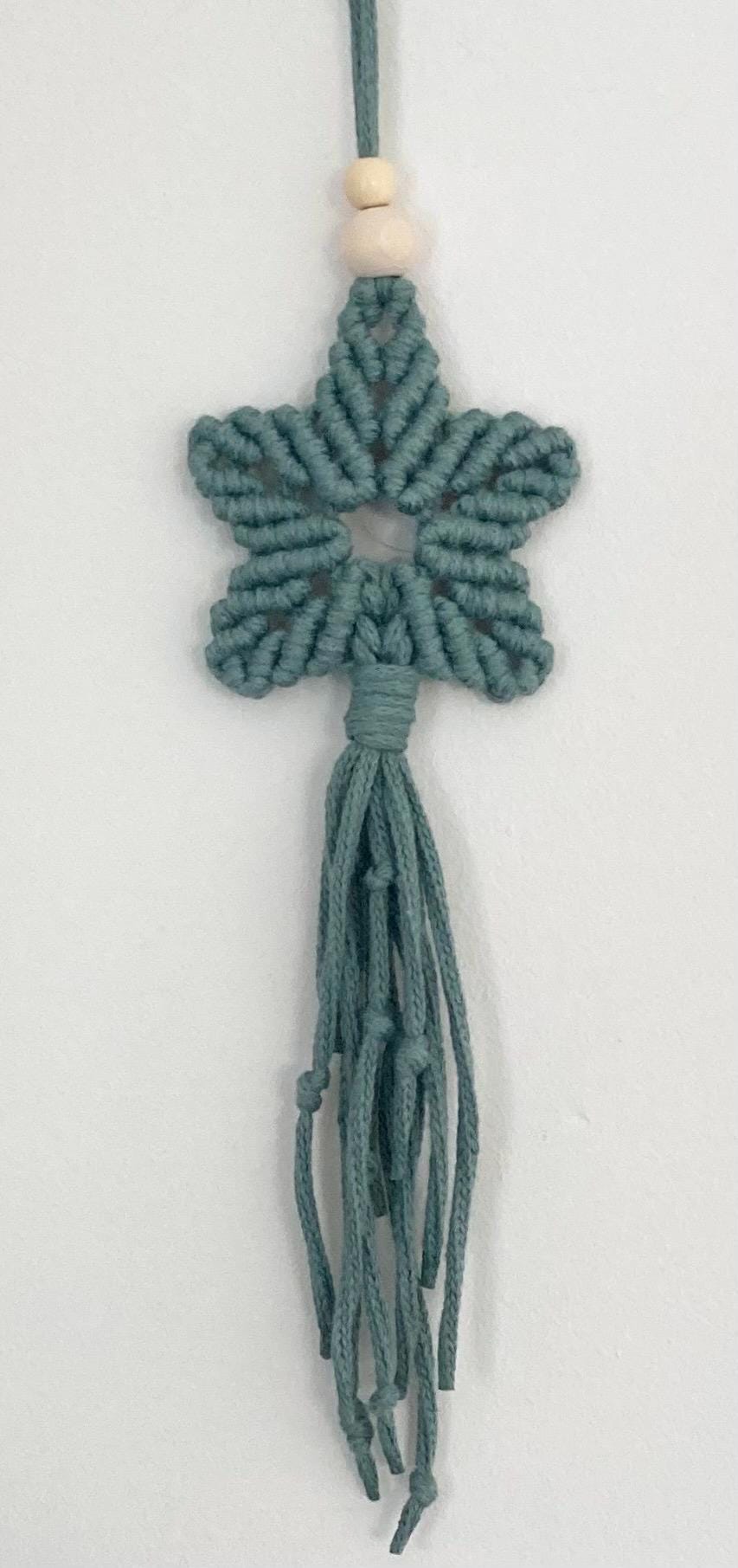 Sage Green Macrame Star Hanging Decoration: Boho Decor, window/door accessory, teacher gift.