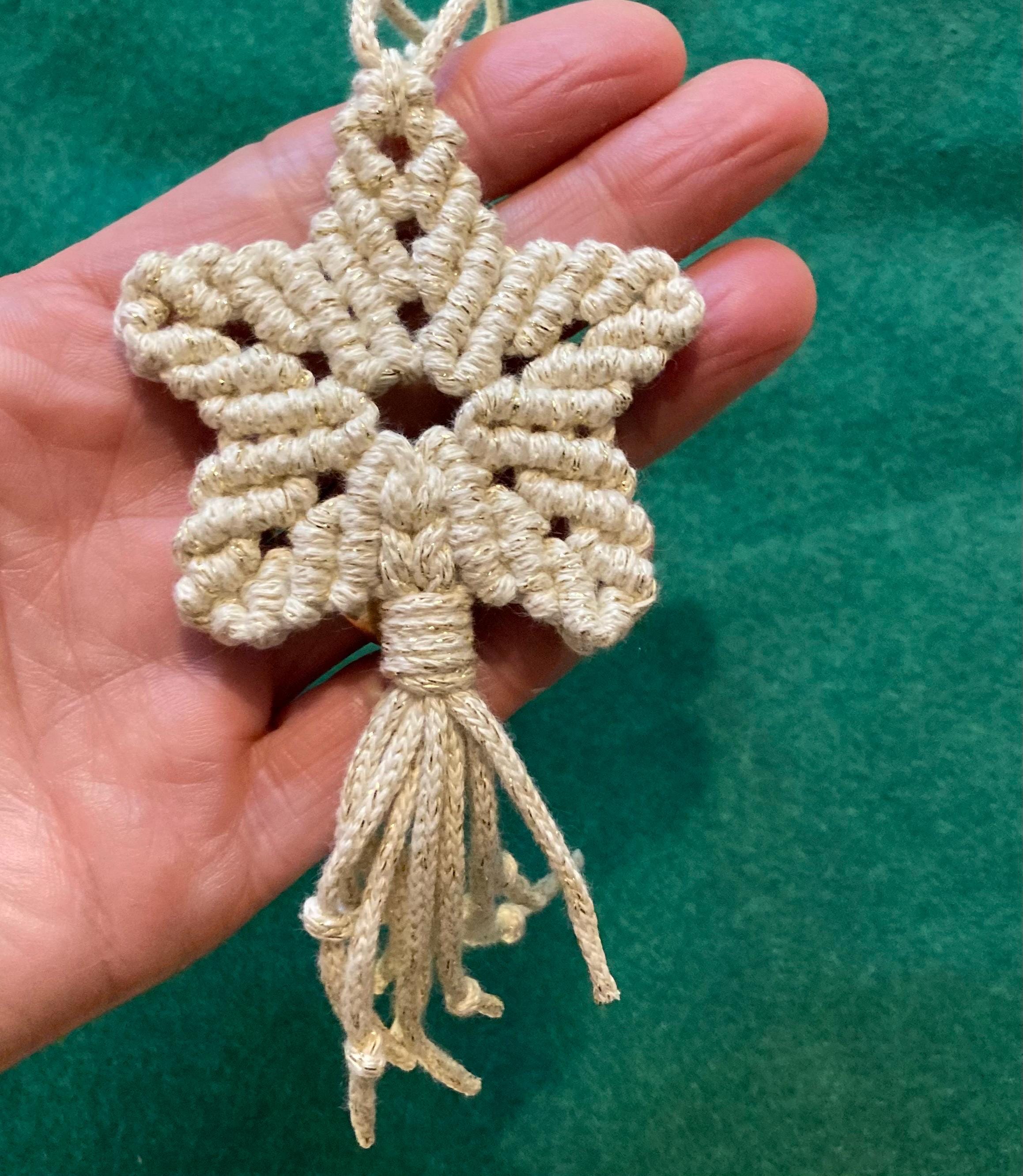 Cream Glitter Macrame Star Christmas Decor