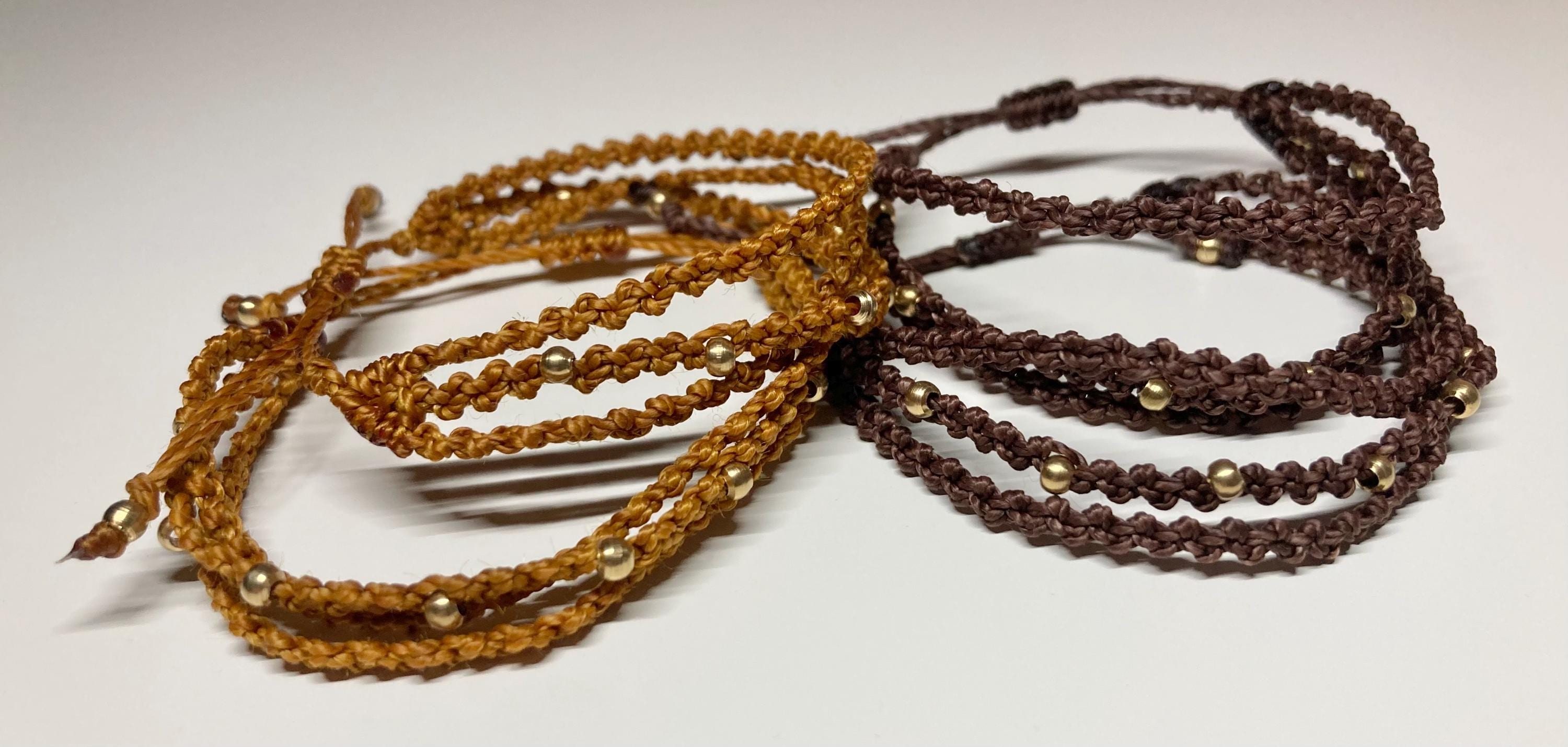 Adjustable bracelet with small brass beads, festival, macrame jewellery