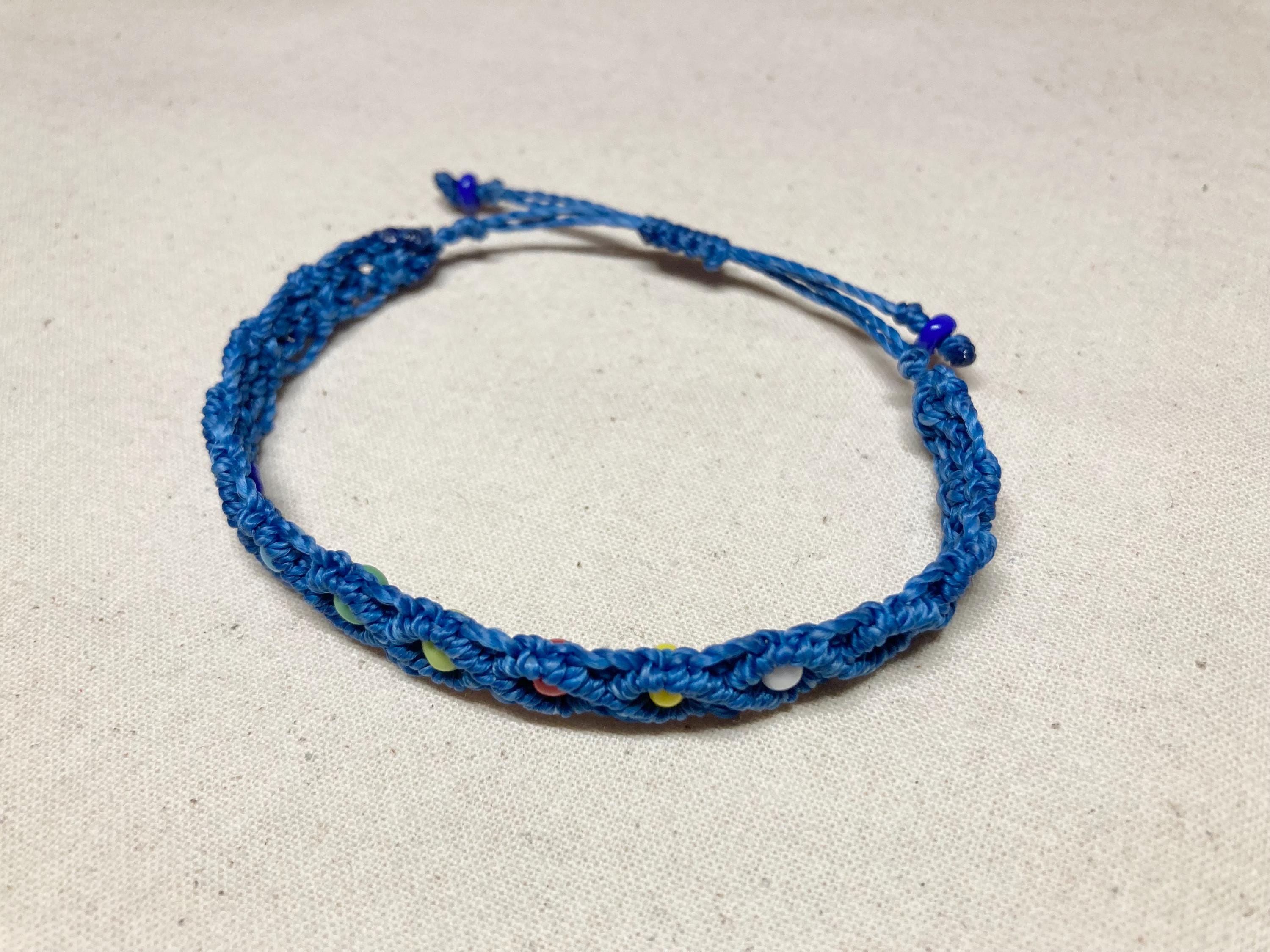 Black Macrame Adjustable Rainbow Glass Bead Bracelet