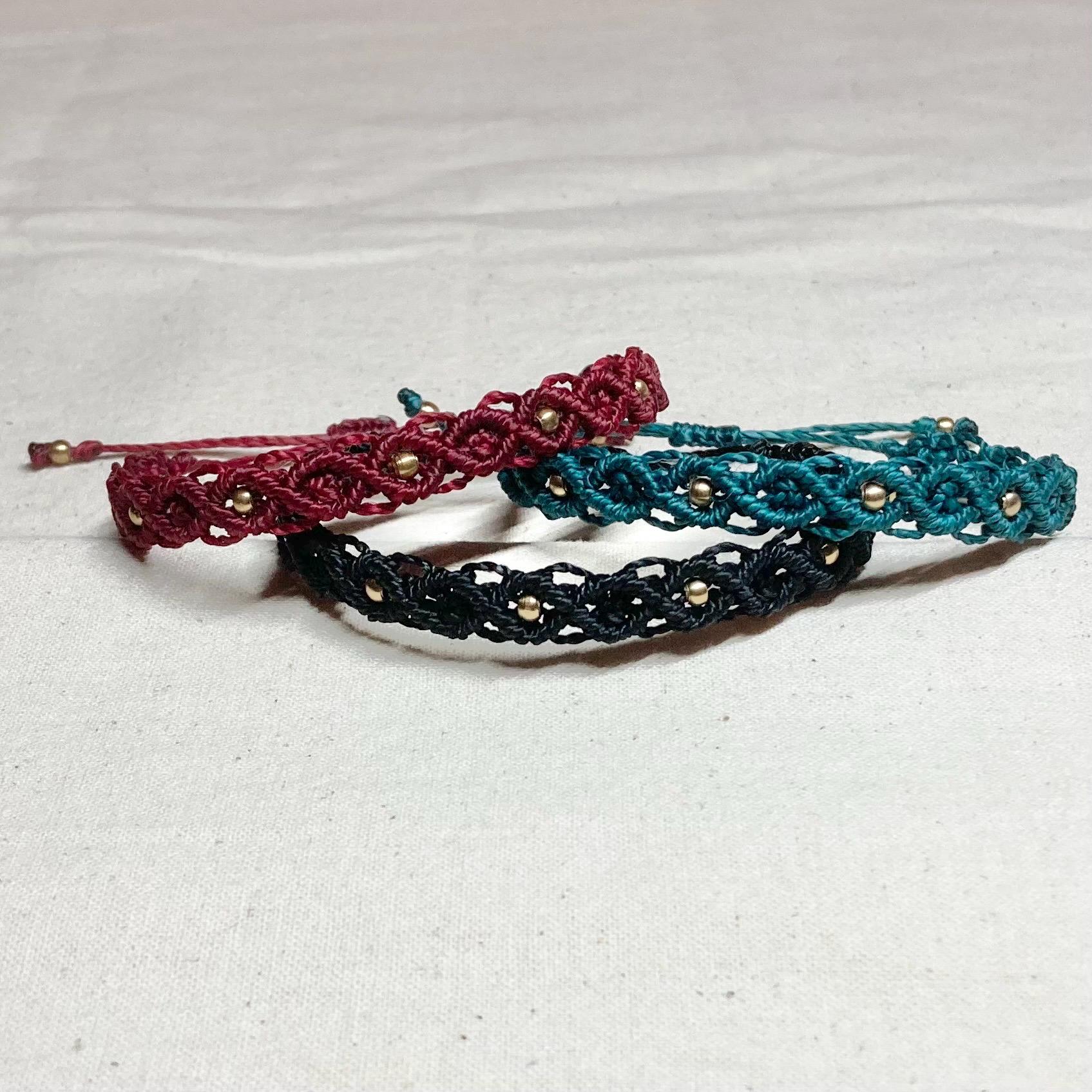 Red Micromacrame Bracelet with Brass Beads