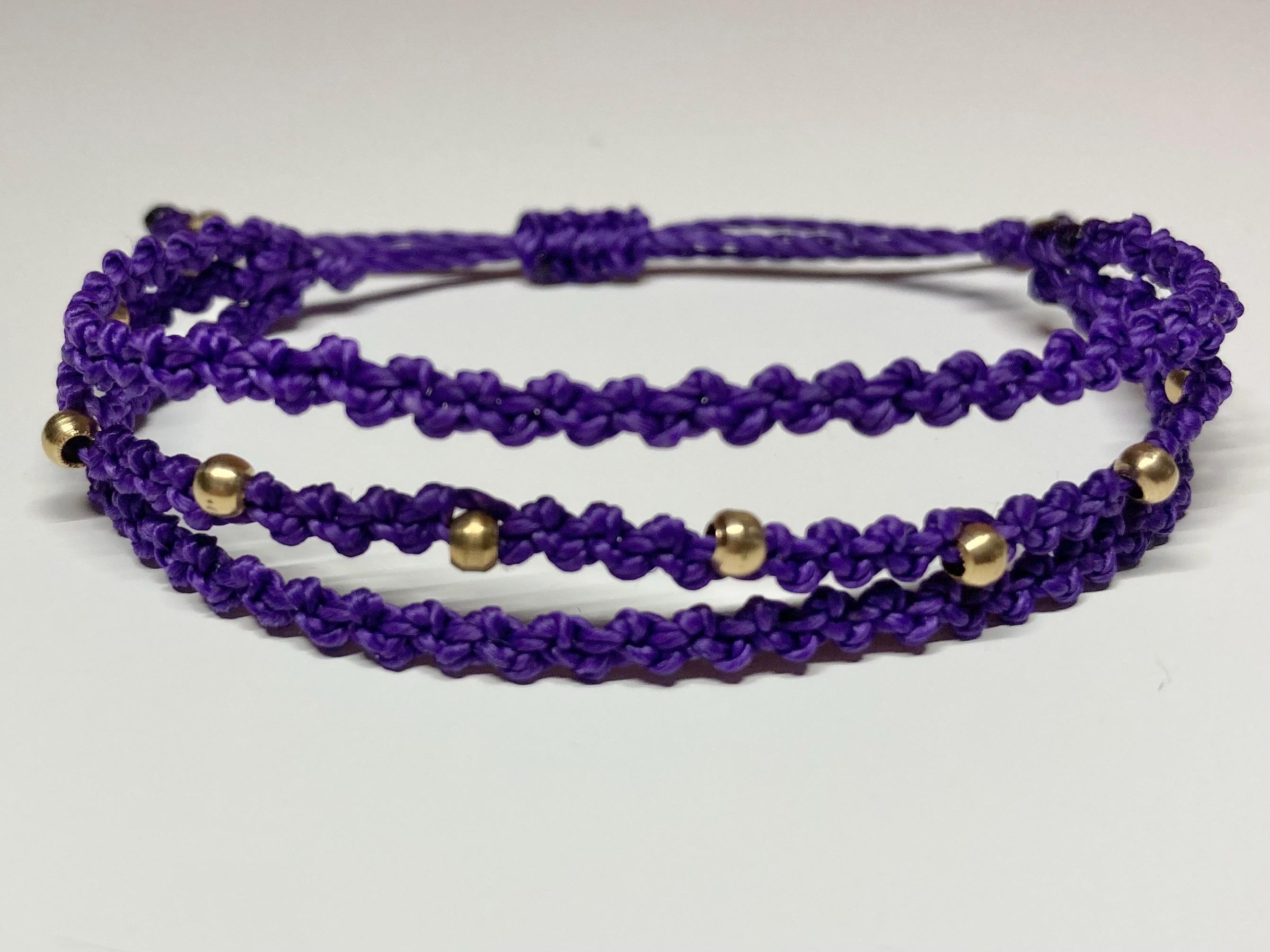 Adjustable bracelet with small brass beads, festival, macrame jewellery