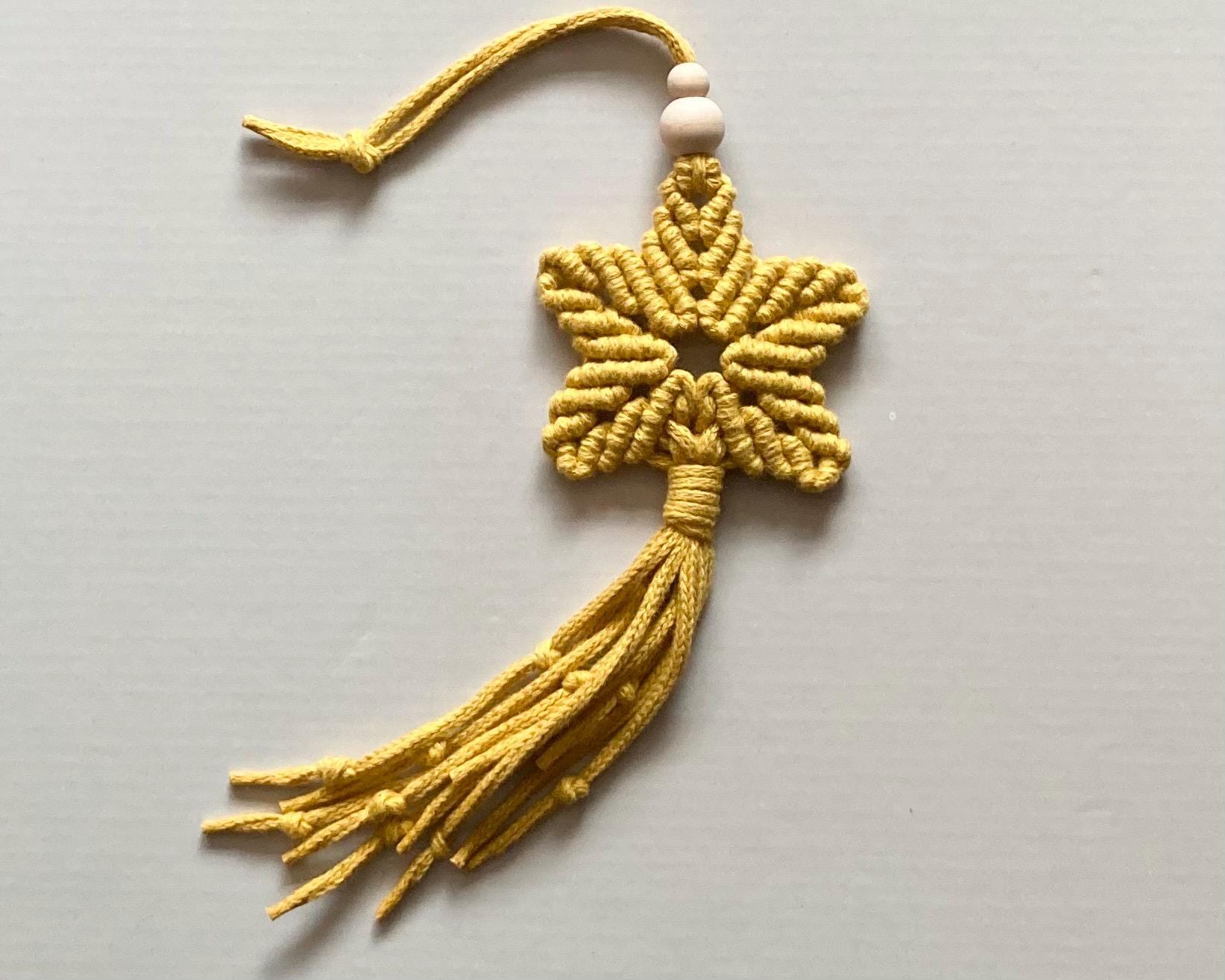 Macrame Hanging Star: Mustard Yellow Boho Window/Door accessory, teacher gift.