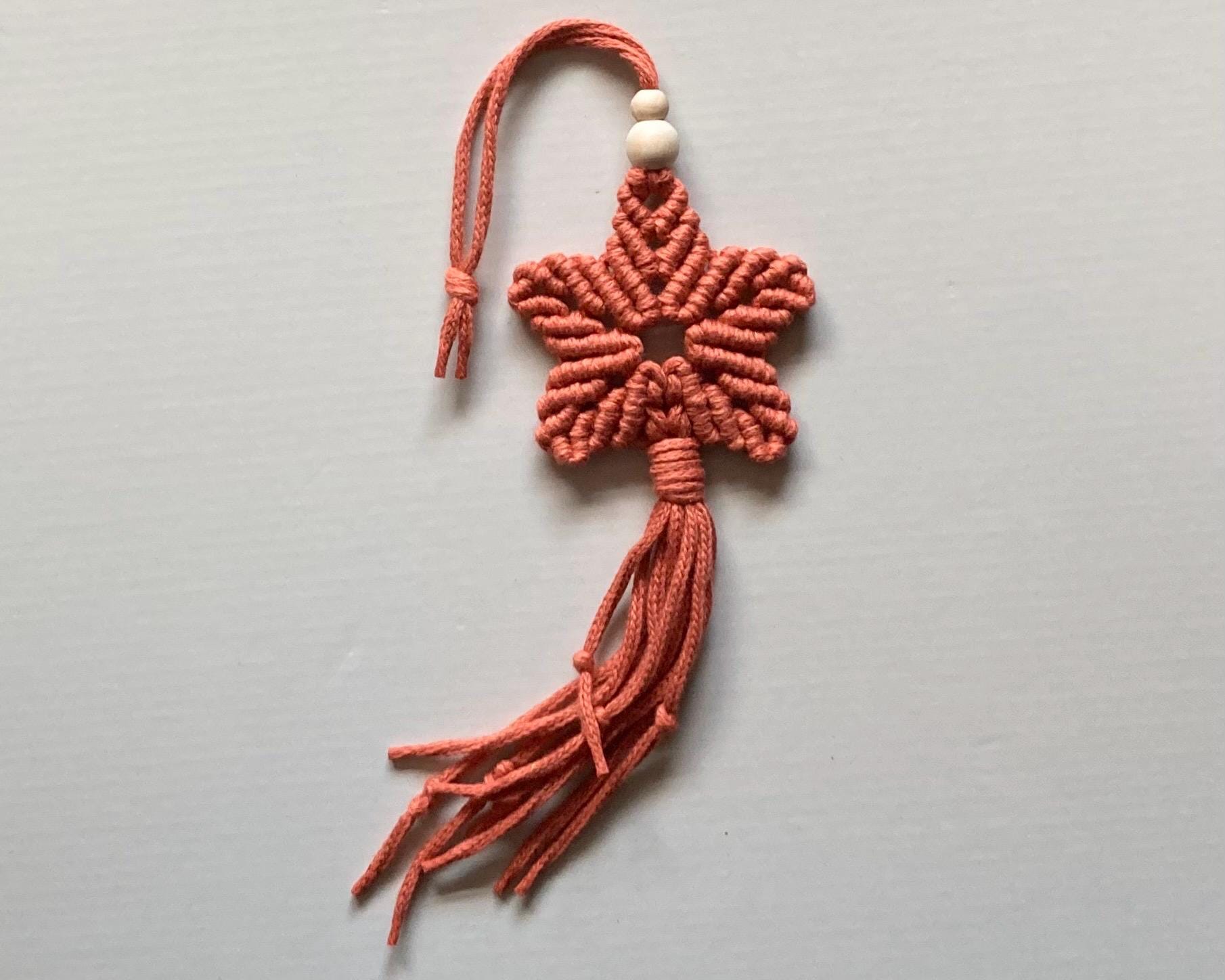 Terracotta Orange Macrame Hanging Star: Boho window/door accessory, hippy, teacher gift.