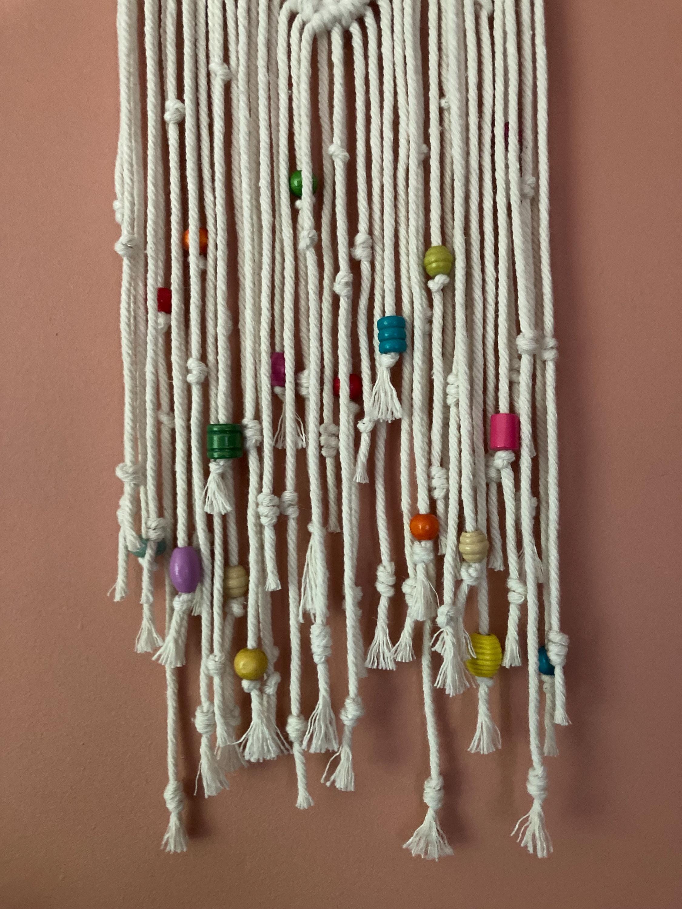 Macrame Wall Hanging: Cream Cord with Colorful Beads, wall art, boho decor, dreamcatcher style.
