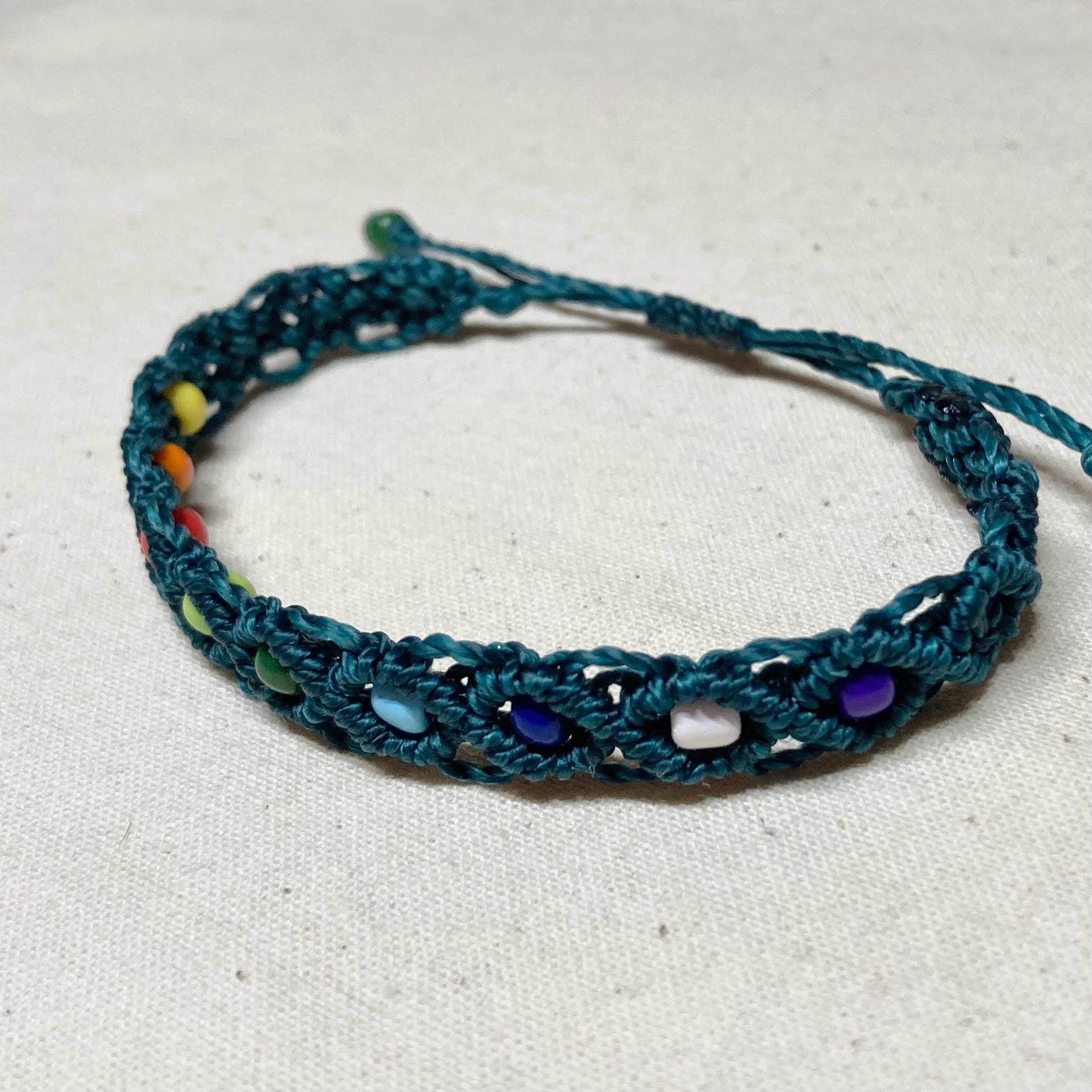 Black Macrame Adjustable Rainbow Glass Bead Bracelet