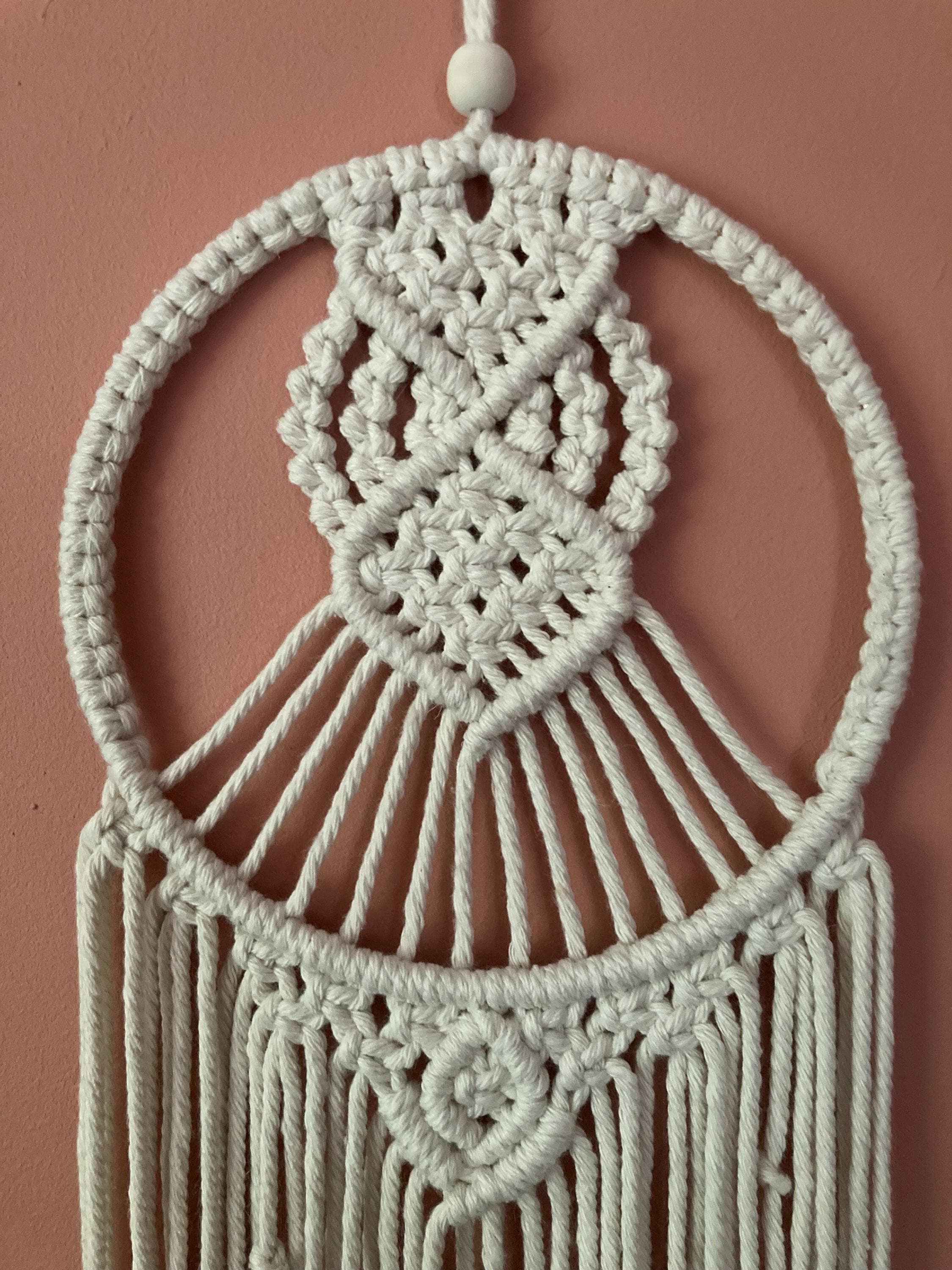 Macrame Wall Hanging: Cream Cord with Colorful Beads, wall art, boho decor, dreamcatcher style.