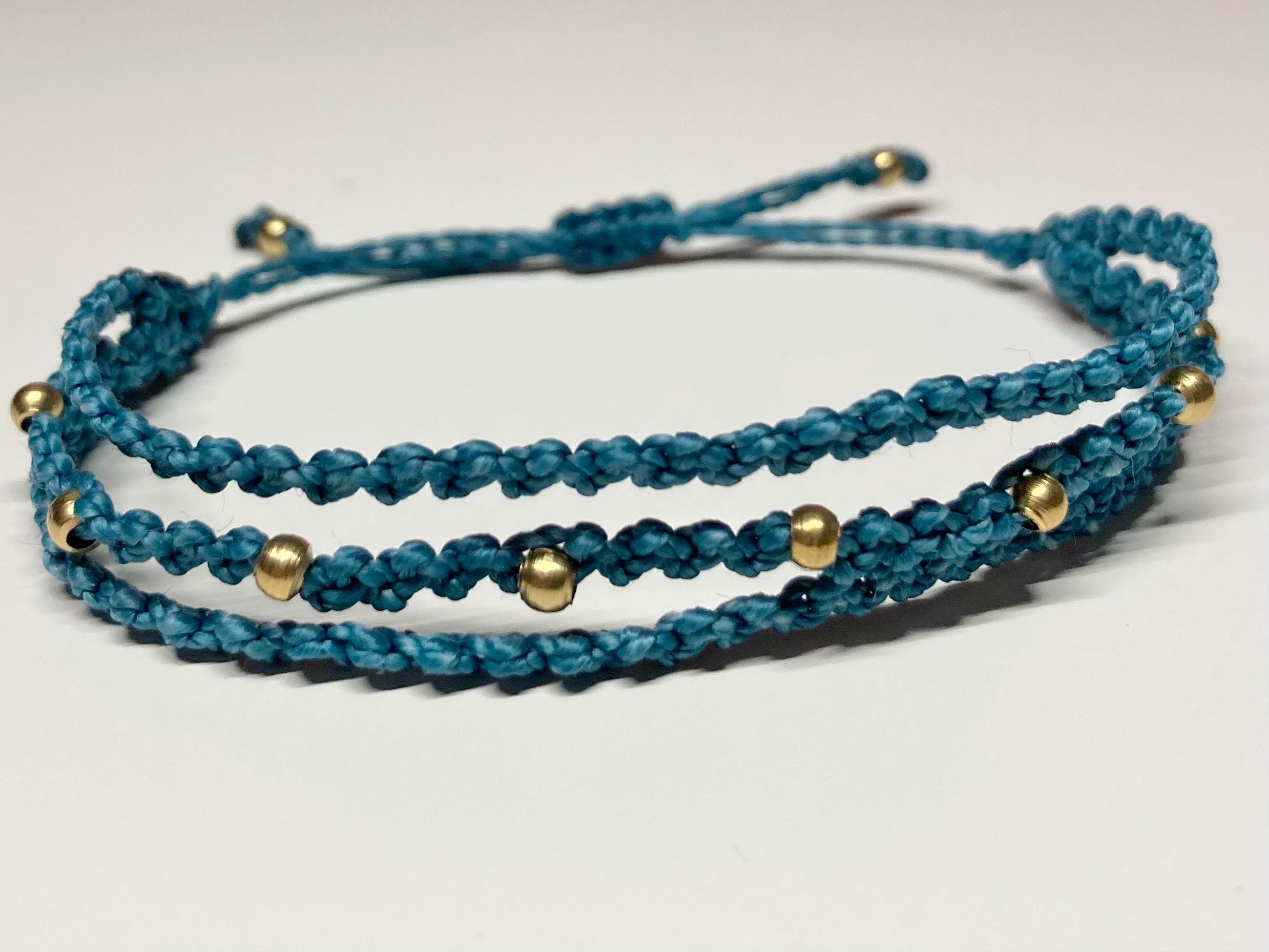 Adjustable bracelet with small brass beads, festival, macrame jewellery