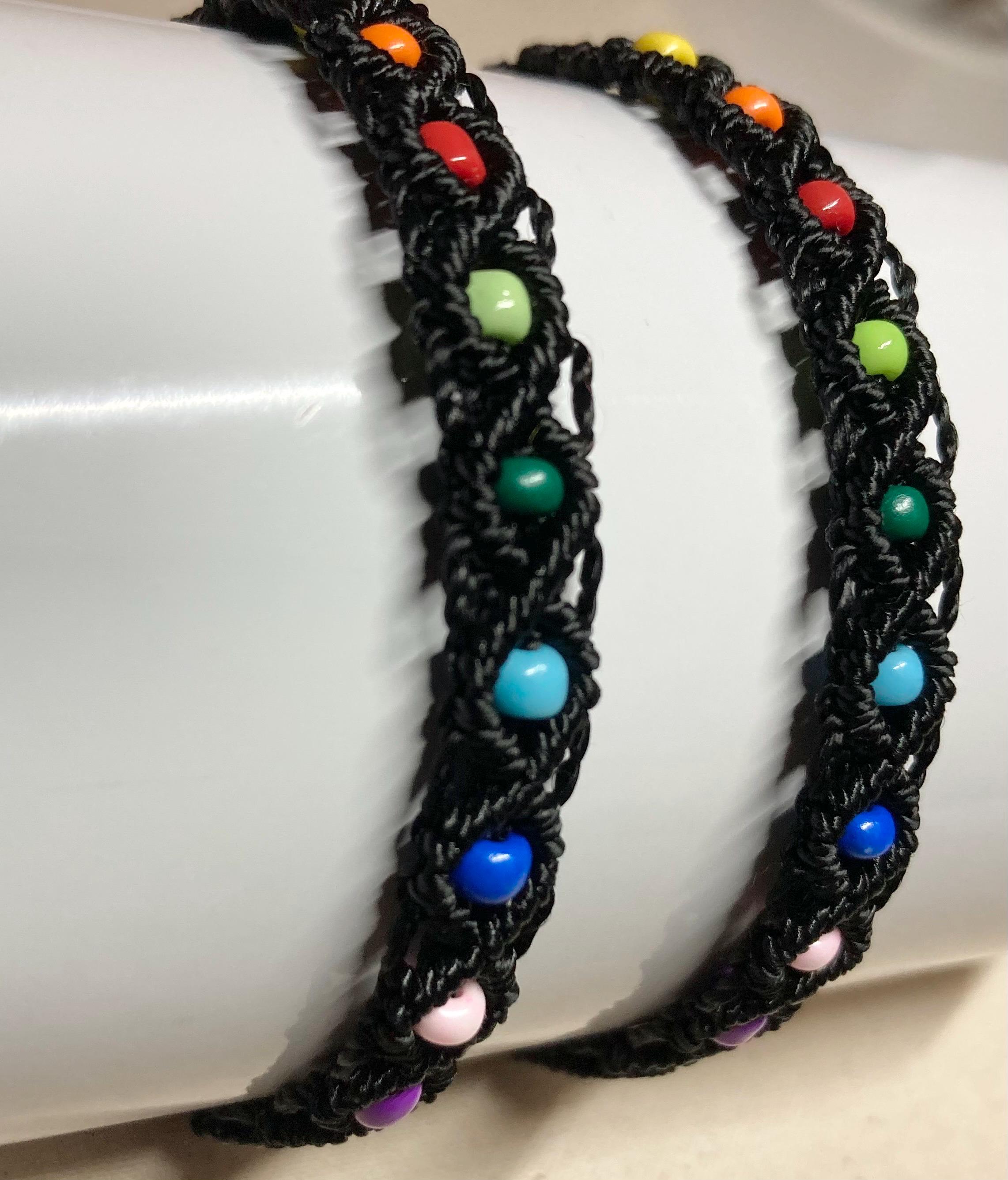 Adjustable Rainbow Glass Bead Macrame Bracelet