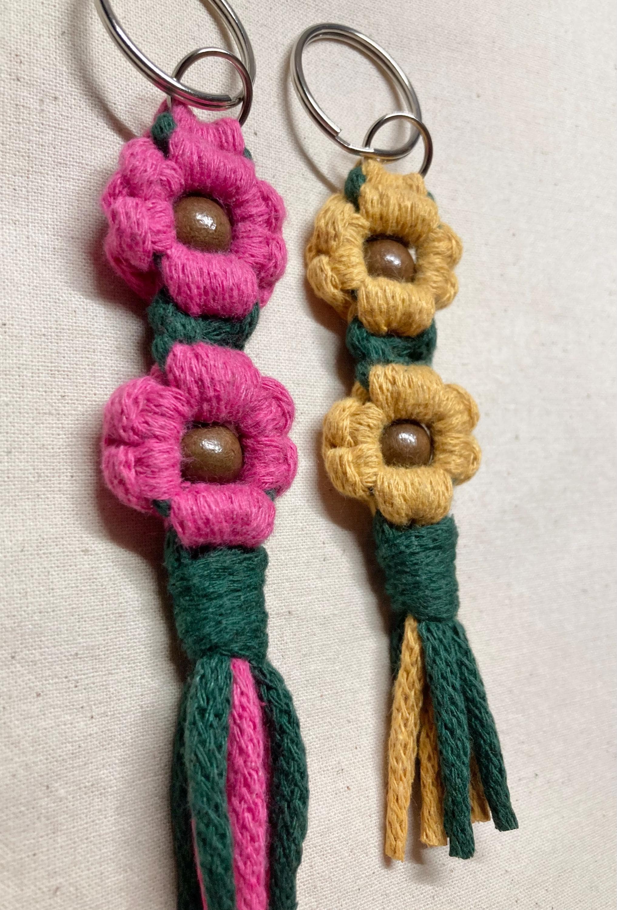 Recycled Cotton Macrame Sunflower Keyring