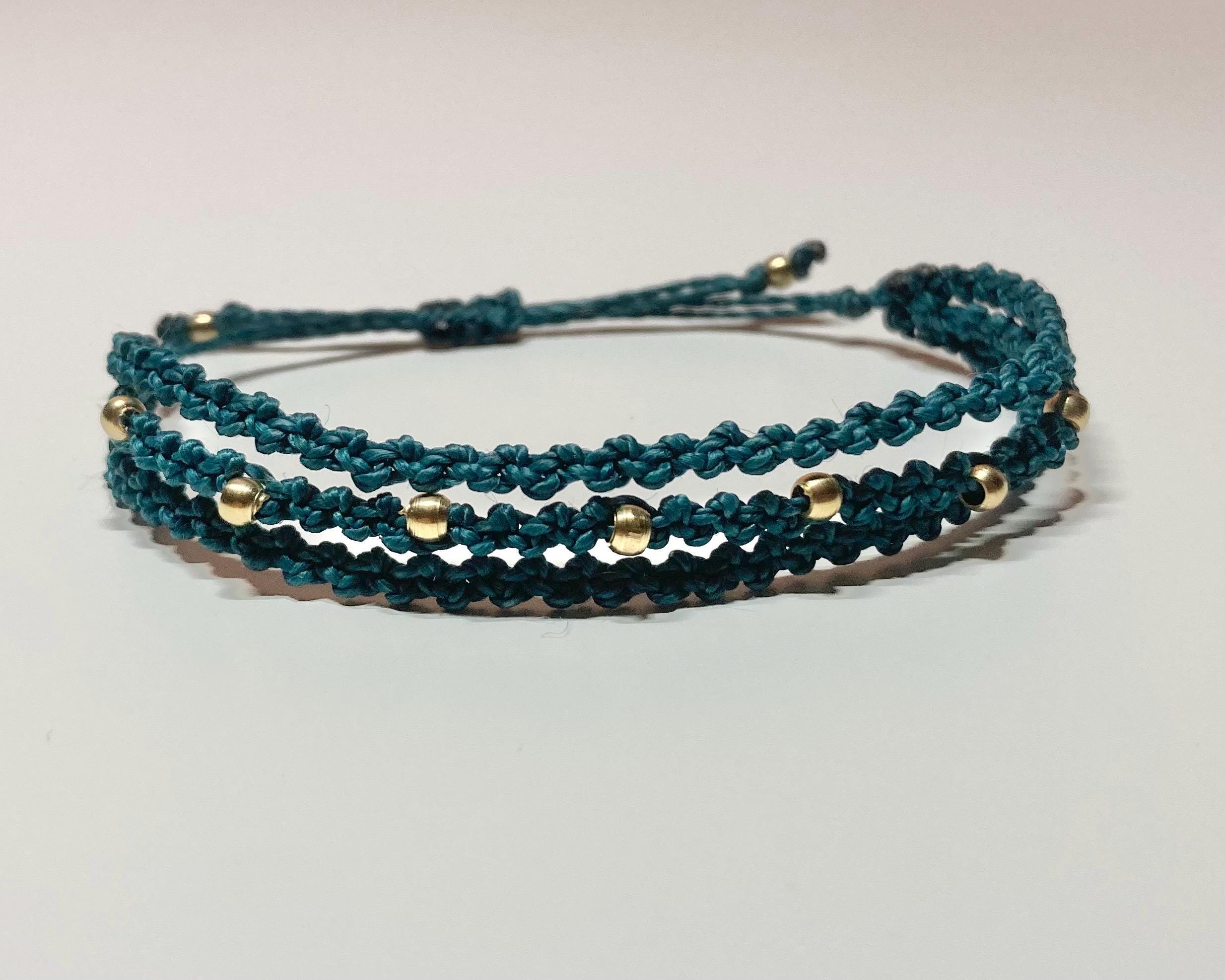 Adjustable Macrame Bracelet with Brass Beads