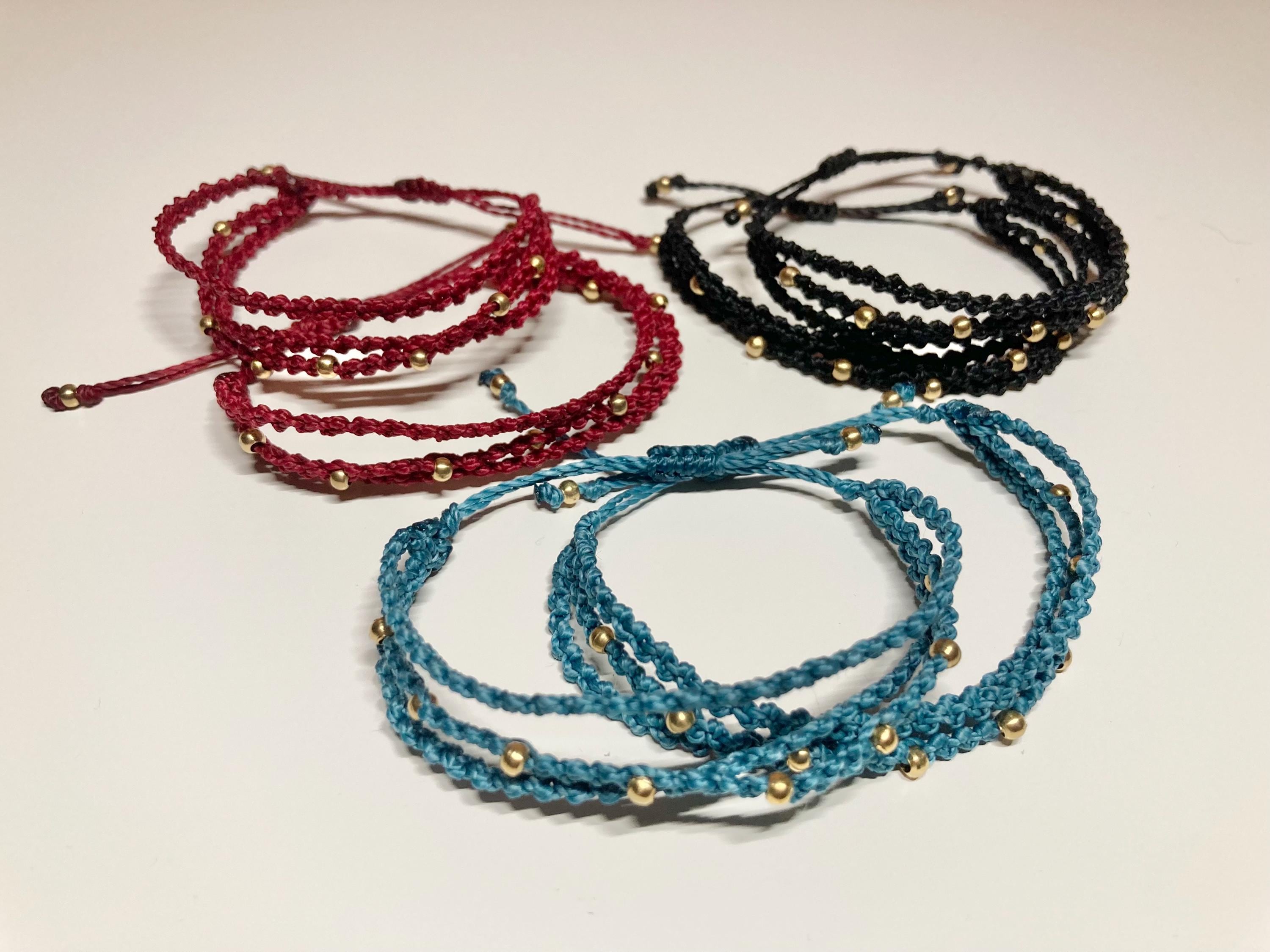 Adjustable bracelet with small brass beads, festival, macrame jewellery