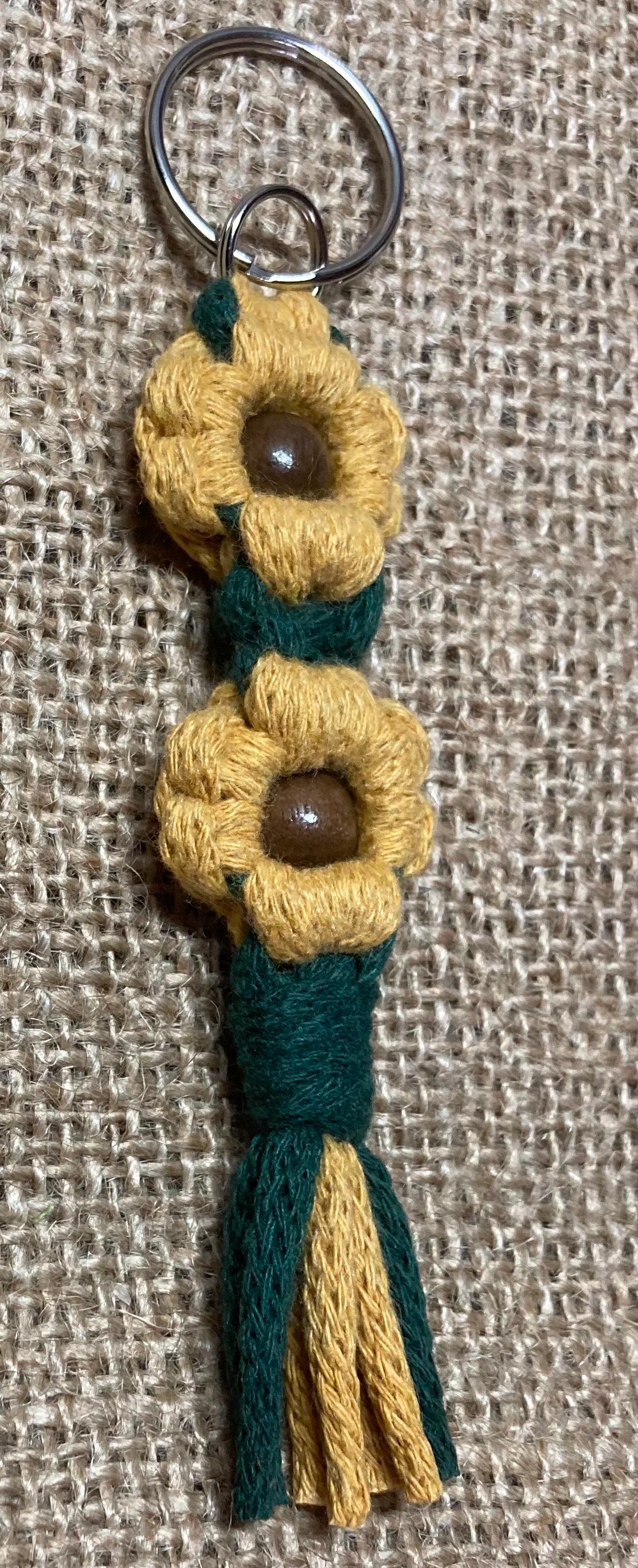 Sunflower macrame keyring, accessory, bagcharm, teacher gift.