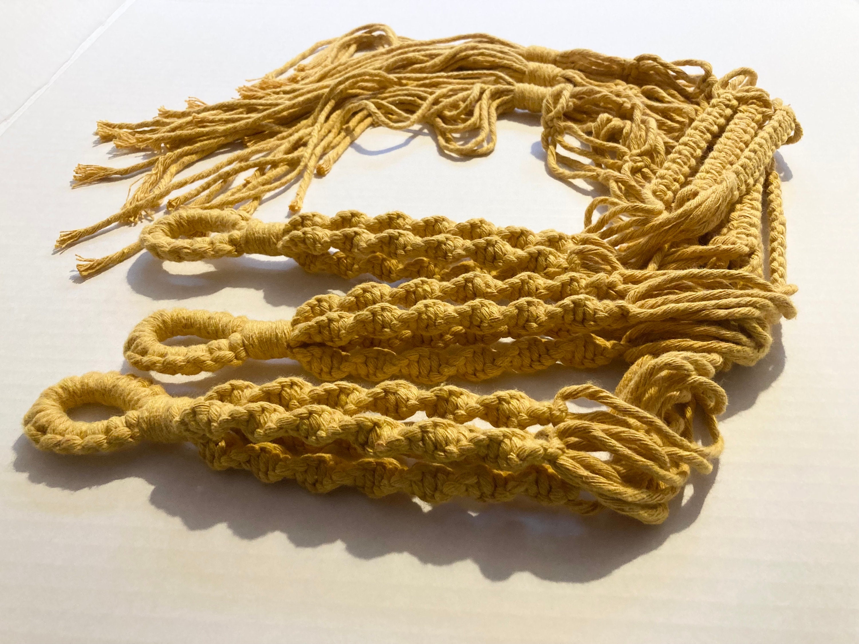 Macrame Hanging Plant Holder: Mustard Yellow Chunky Cord, Boho Decor, indoor plant hanger.