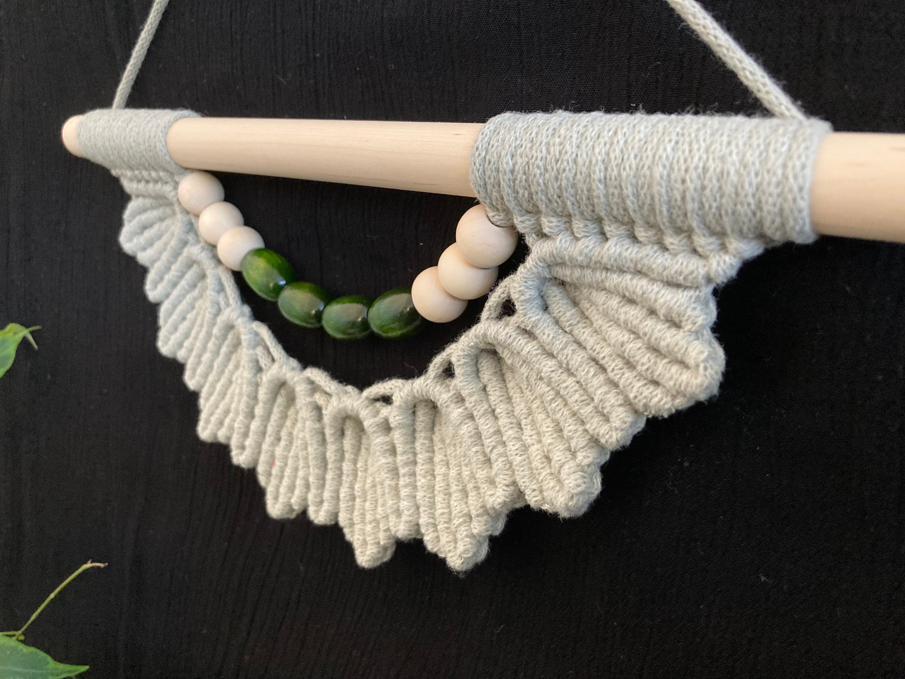 Unique Green Macrame Wall Hanging: Boho Wooden Bead Decor, wall art, hippy accessory.