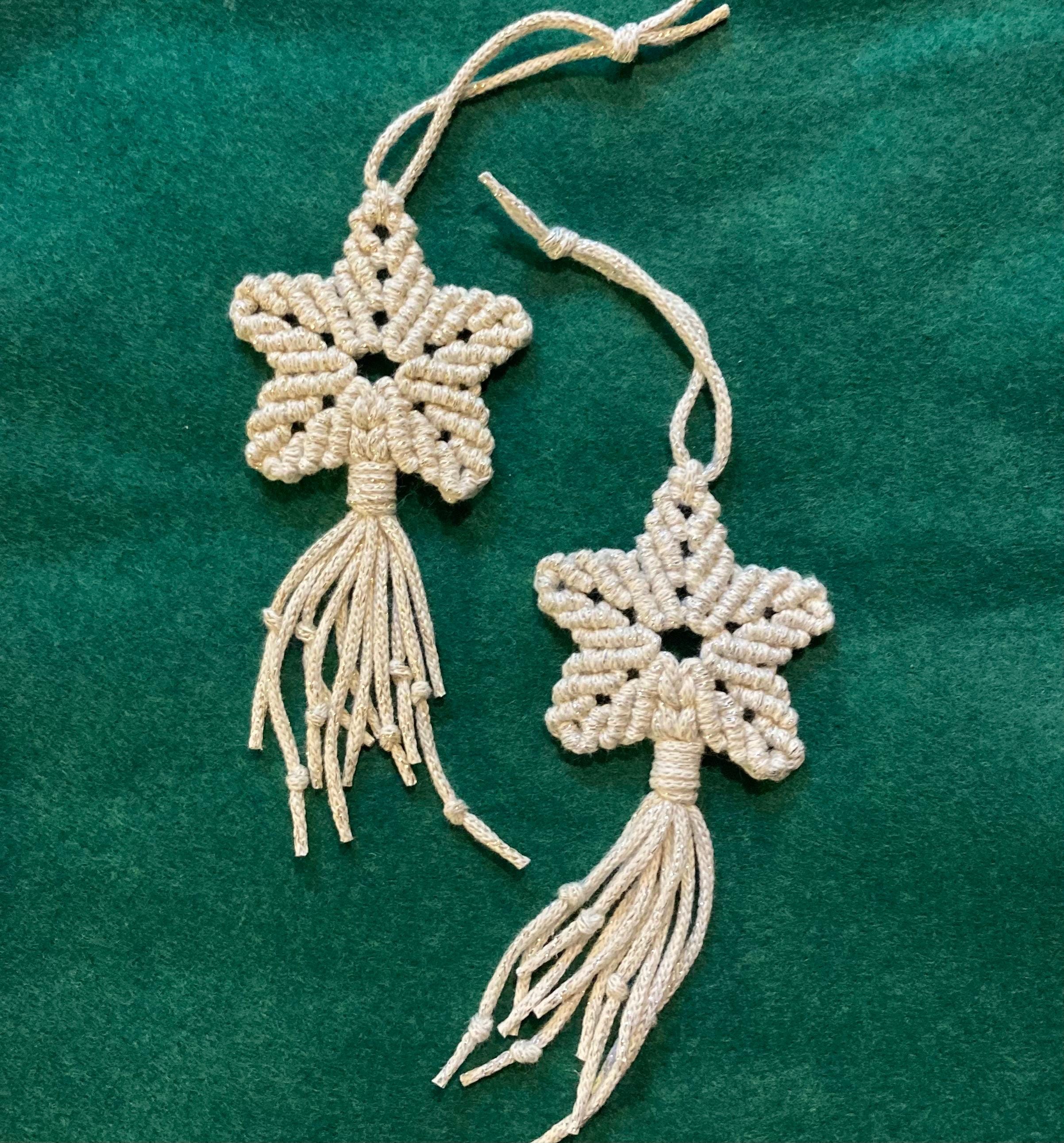 Cream Glitter Macrame Star Christmas Decor - handmade by Windchime Cord & Craft in Derbyshire