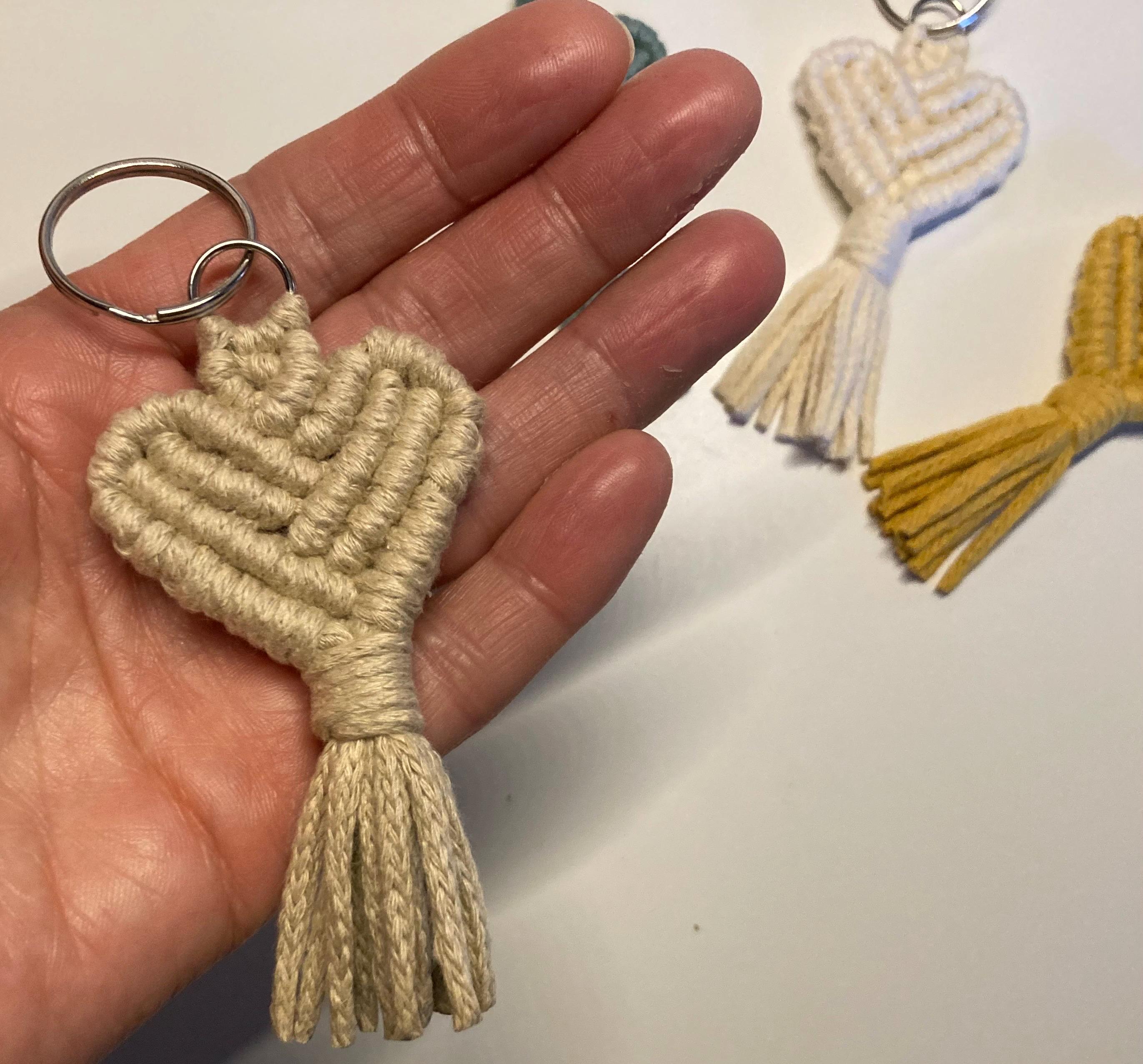 Macrame heart keyring, boho keychain, colourful accessory, teacher gift.