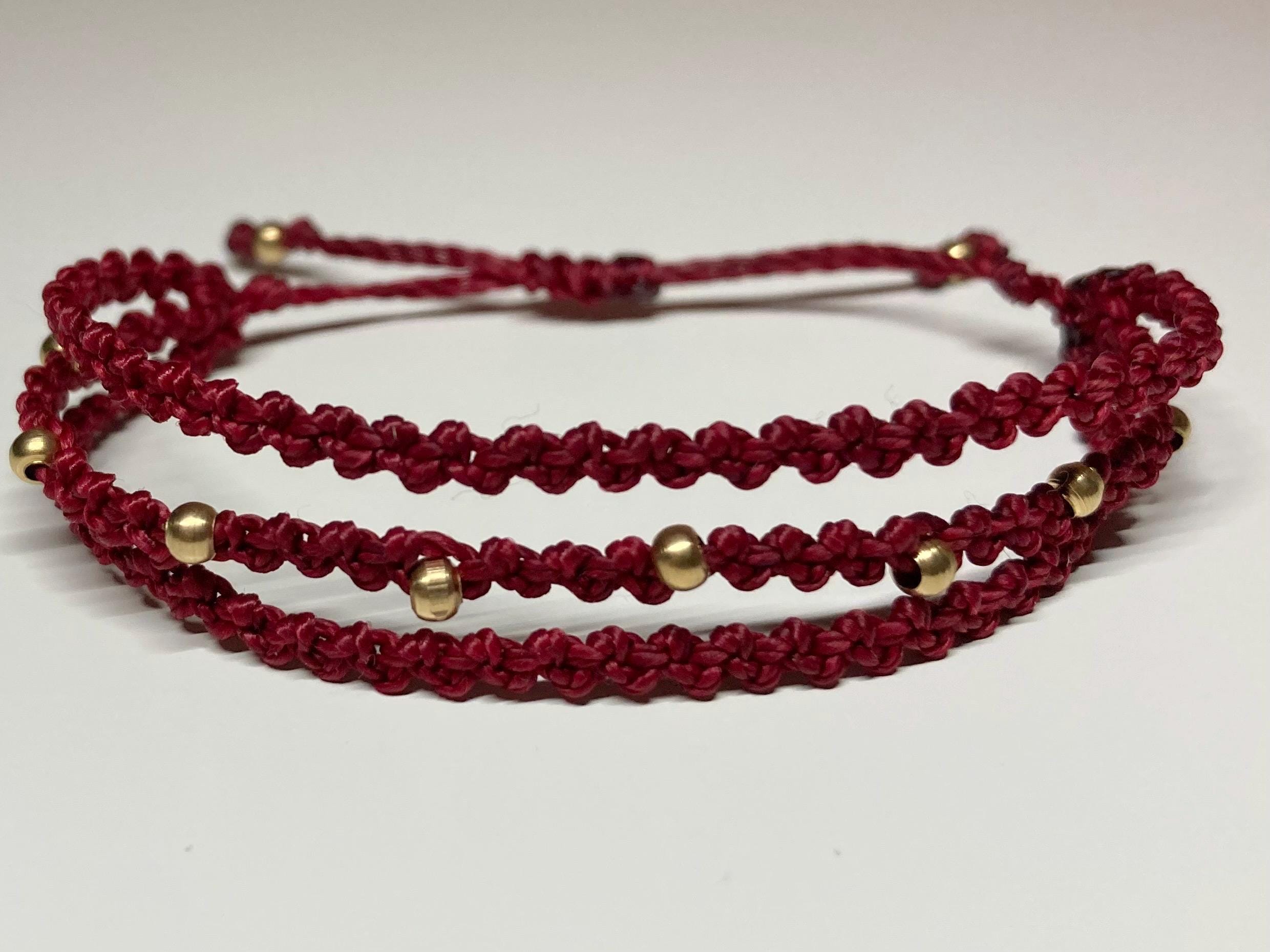 Adjustable bracelet with small brass beads, festival, macrame jewellery