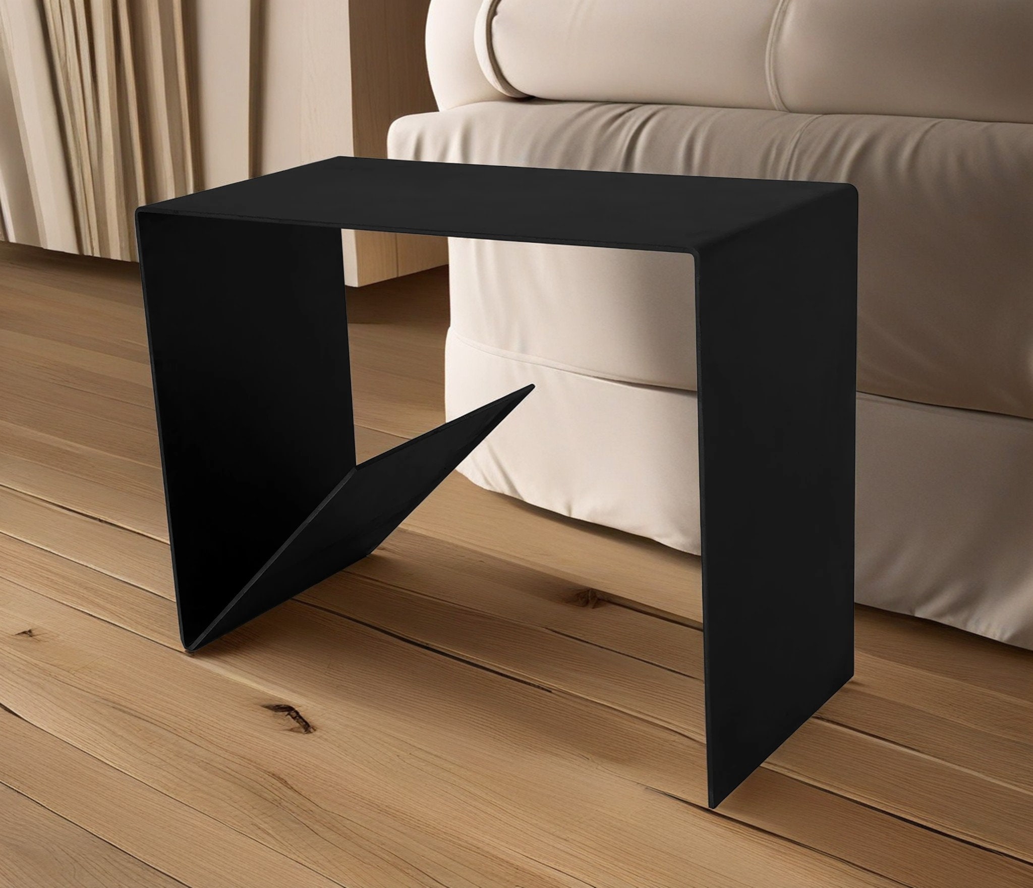Black Modern Side Table Industrial Coffee Table Unique Side Table Metal ...