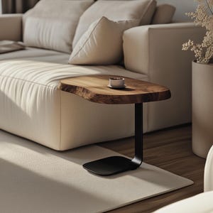 Table d'appoint en C en noyer, table d'appoint en bois, table de canapé, table d'appoint en noyer, table d'appoint en C en bois