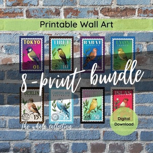 Druckbare Wandkunst, Vogel Poster, Vogeldrucke, Briefmarke Poster, Briefmarke Wandkunst, druckbare Poster, herunterladbare Wandkunst