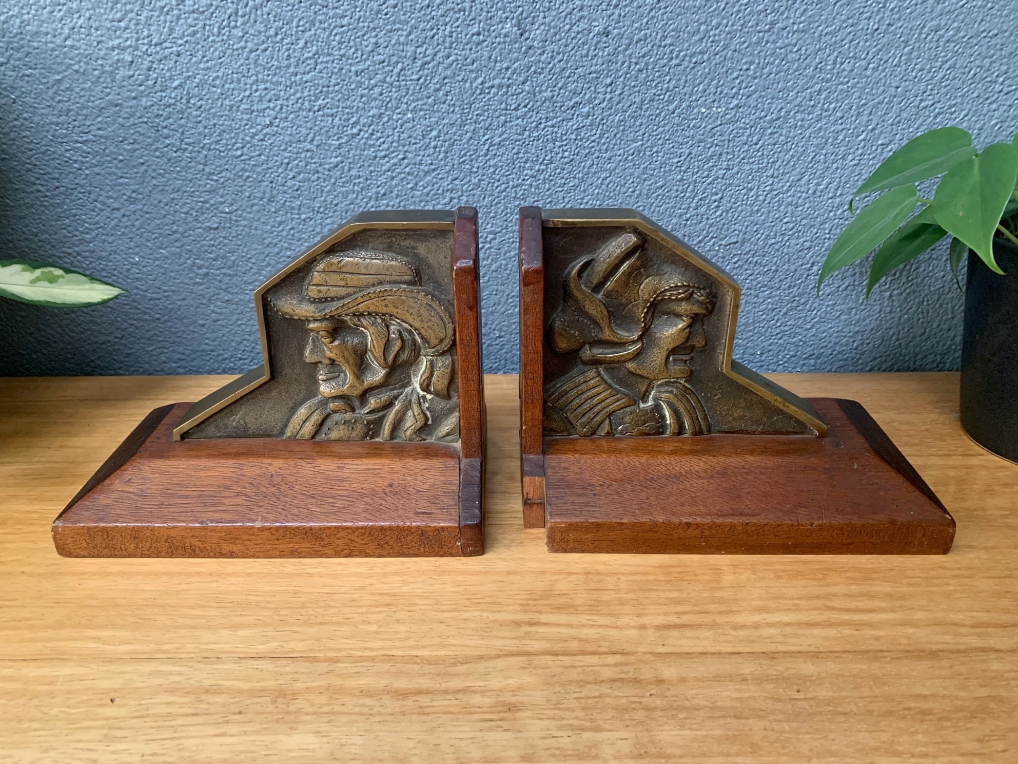 Set of Two 1930s Bookends Breton Wood Bronze Vintage Retro Artdeco - Etsy