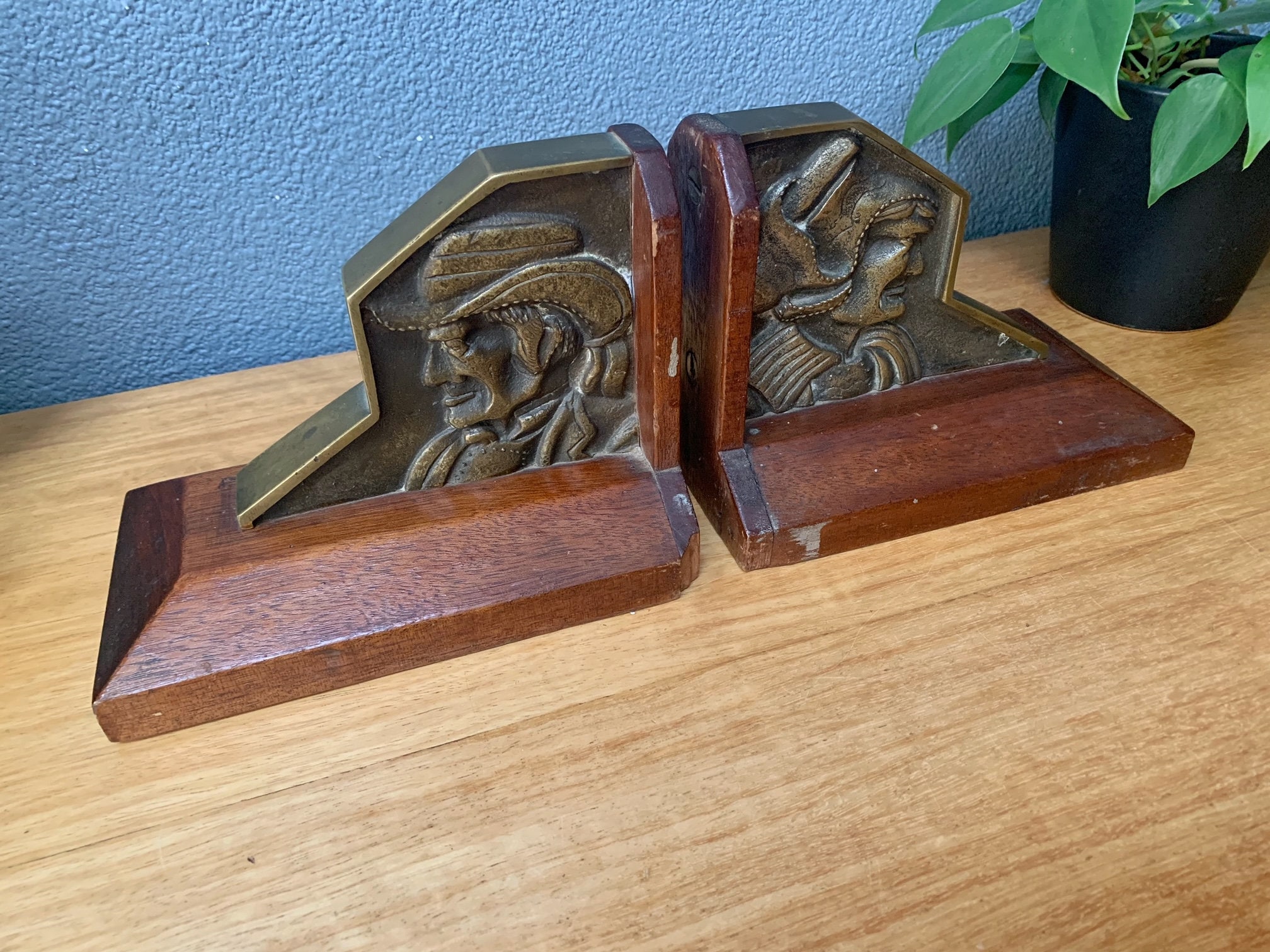 Set of Two 1930s Bookends Breton Wood Bronze Vintage Retro Artdeco - Etsy