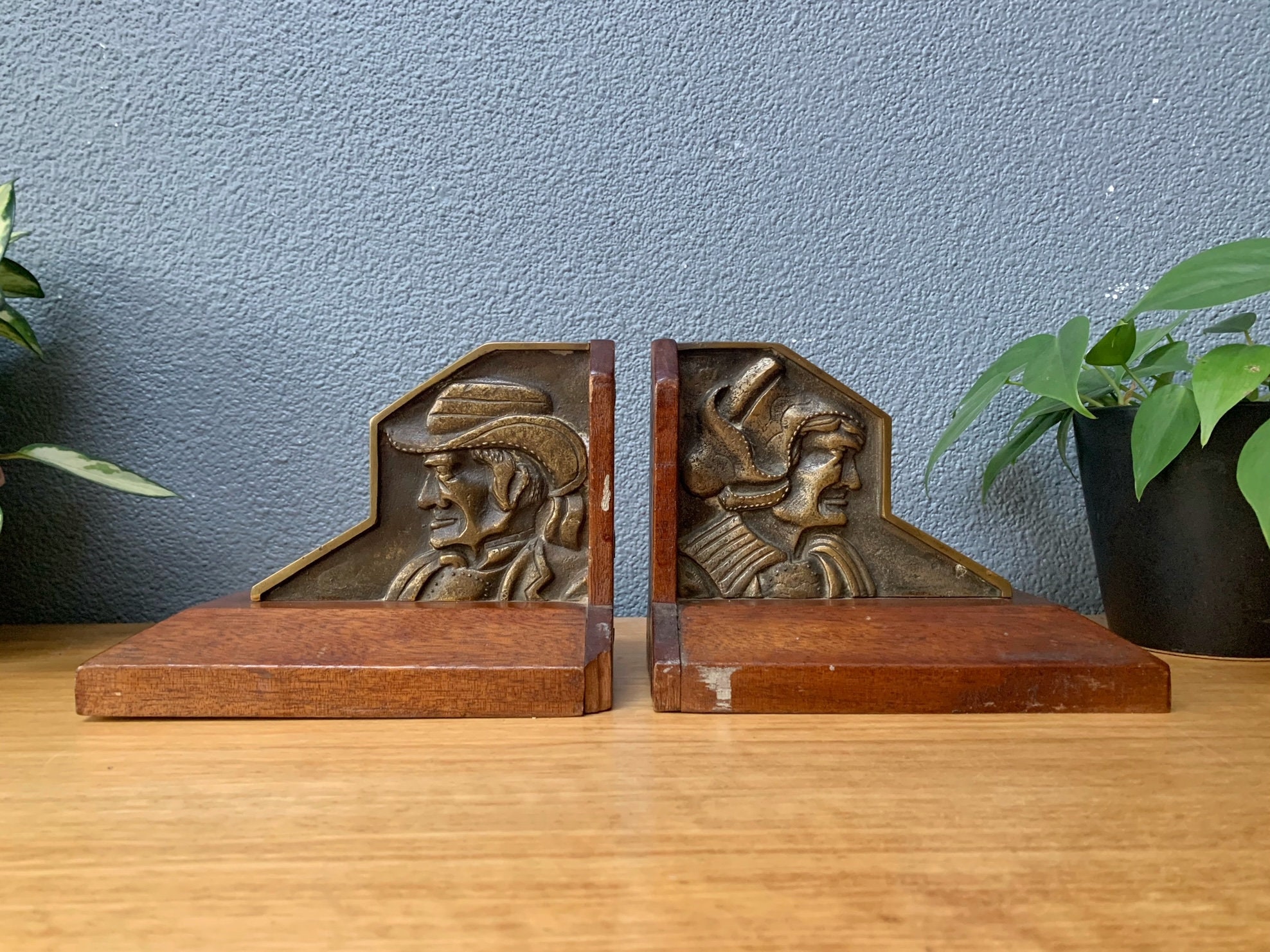 Set of Two 1930s Bookends Breton Wood Bronze Vintage Retro Artdeco - Etsy