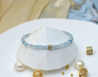 Dainty Aquamarine Gemstone Braslet | Aquamarine Bracelet | aquamarine micro faceted 3.5 mm stones | silver 925 | gold plated | gift for her