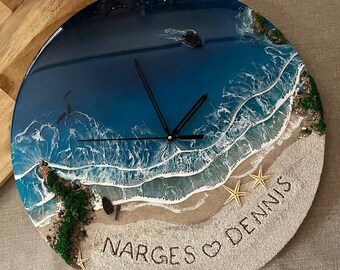 Ocean Resin Wall Clock, Name on Sand, Personalized Clock, Housewarming  Gift, Recreate your favorite beach, Epoxy Resin Sea Art, wall Decor