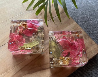 Resin Tealight Candle Holder, Floral art, Bouganvellia Art Gift for Her, birthday gifts, Diwali Gift, Housewarming Gift, Set of 2