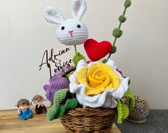 Handmade Personalized Name Product Crochet Flower Basket, flower basket home decor, Caring Gift, Birthday Gift for Her, Anniversary Gift