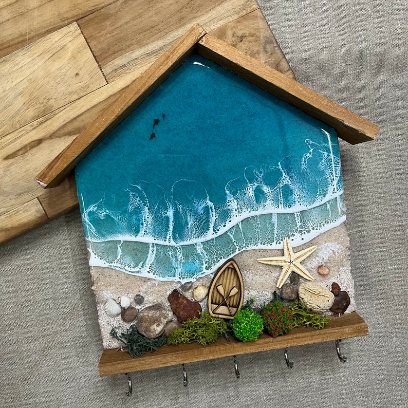 Personalized Resin Ocean Key Holder Handmade Beach Themed Key Etsy