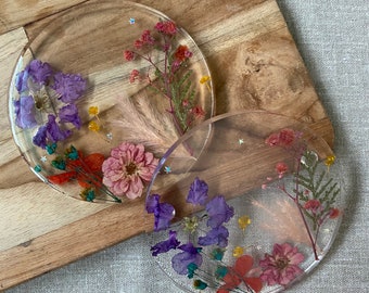 Resin Coasters, Dried Pressed Flowers Coasters, Coffee, Flower, Stone, Marble, Resin Coasters Set of 4