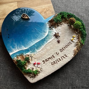 Epoxy Resin Sea Heart, Seascape, Resin Ocean Wall Art, Recreate your favorite beach, Name on sand