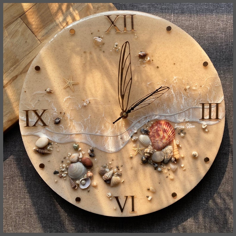 Resin Seashell Wall Clock Handmade Beach Clock Epoxy Resin - Etsy
