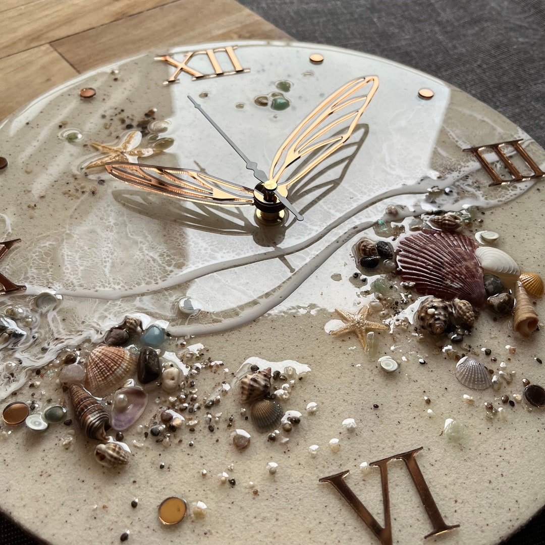 Resin Seashell Wall Clock Handmade Beach Clock Epoxy Resin - Etsy