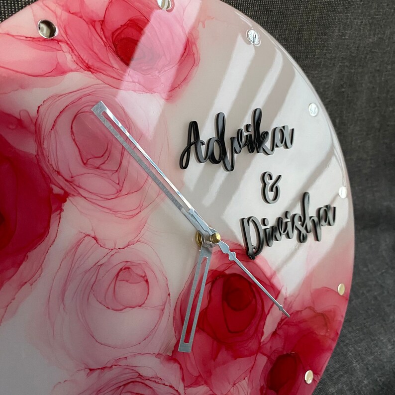 Resin Rose Wall Clock With Name Customizations on Clock Made Etsy
