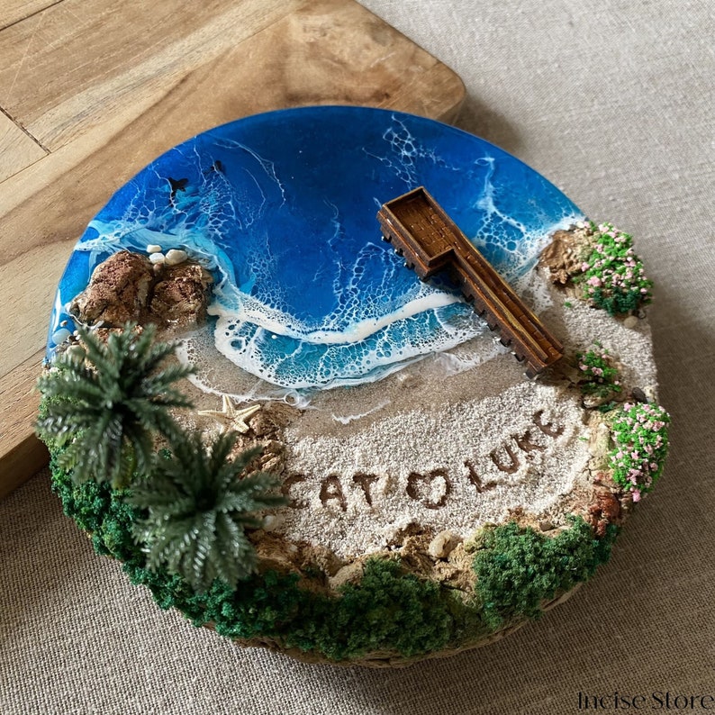 Epoxy Resin Sea Heart, Seascape, Resin Ocean Wall Art, Recreate your favorite beach, Name on sand image 8
