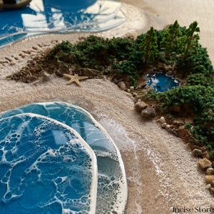 Epoxy Resin Sea Heart, Seascape, Resin Ocean Wall Art, Recreate your favorite beach, Name on sand image 7