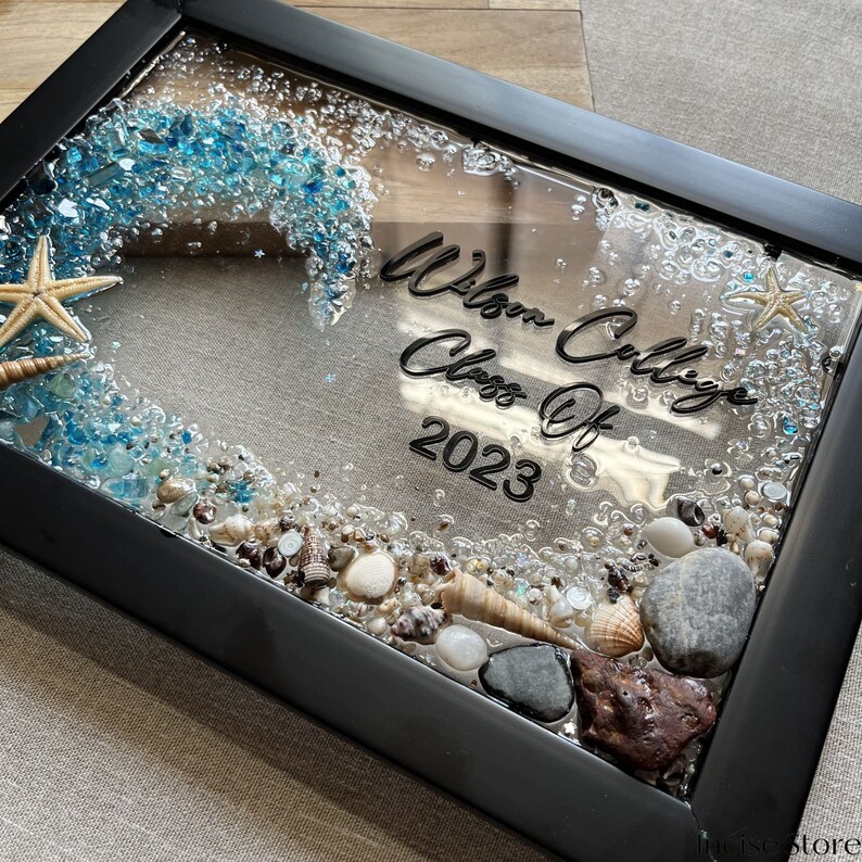 Resin Ocean Wave Wall Frame Crushed Glass Art Wall Hanging for Room