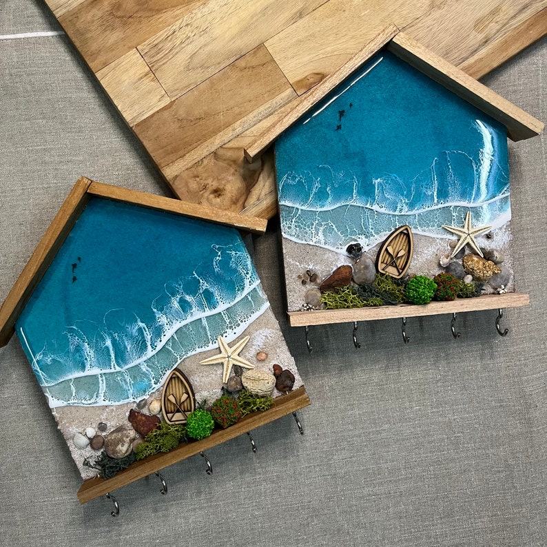 Personalized Resin Ocean Key Holder Handmade Beach Themed Key Etsy