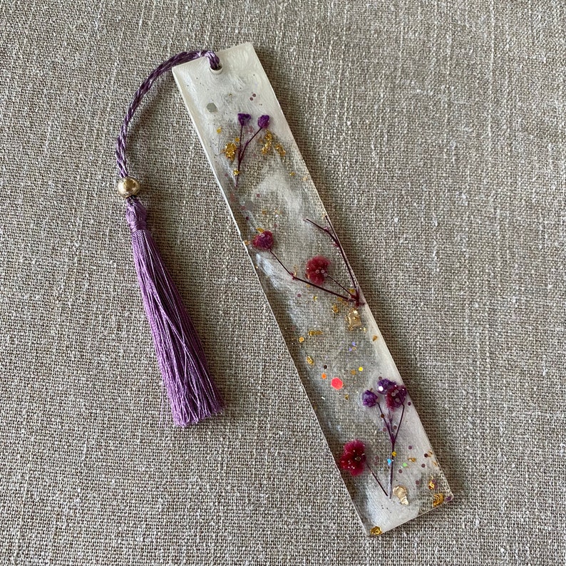 Handmade Resin Bookmark with dried pressed flowers and tassel, Personalized Bookmark for gifting, book lover gift image 6