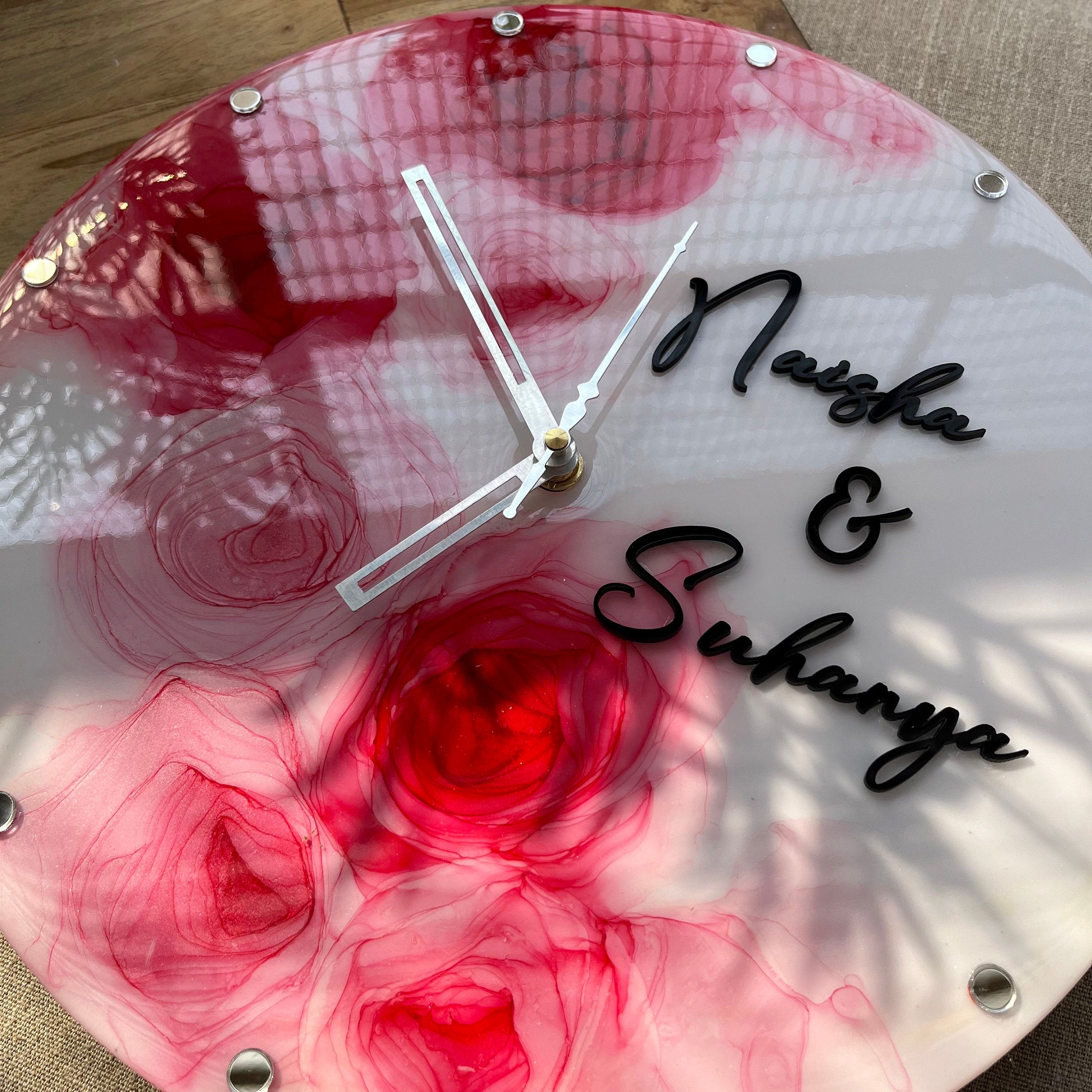 Resin Rose Wall Clock With Name Customizations on Clock Made Etsy