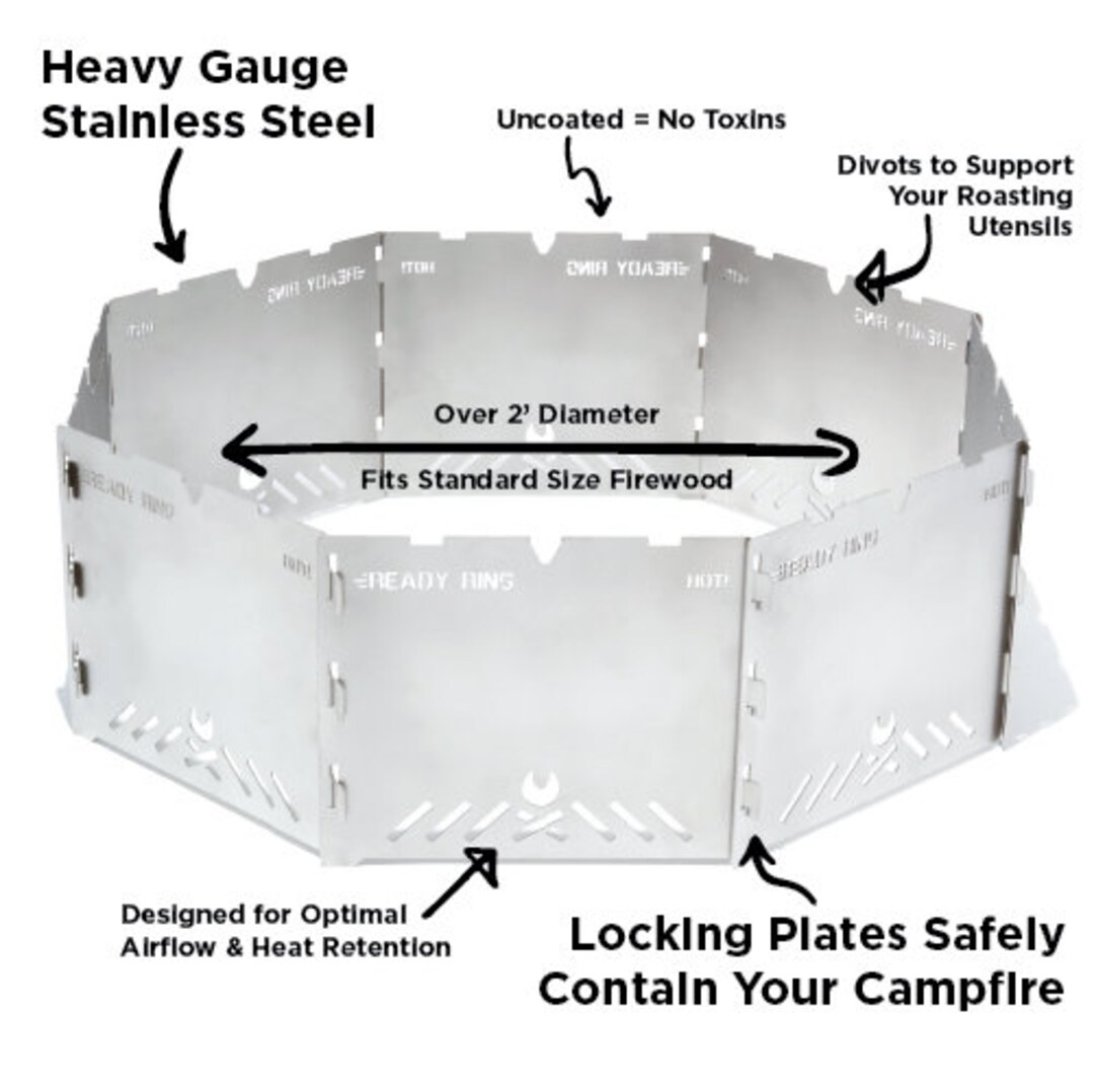 Stainless Steel Fire Ring With Storage Bag Collapsible, Portable, Made