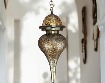 Moroccan Brass Ceiling Lamp: Handmade Shadow Design Lighting