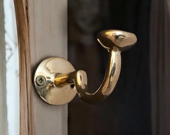 Handmade Solid Brass Wall Hook: Antique Gold or Bronze Finish